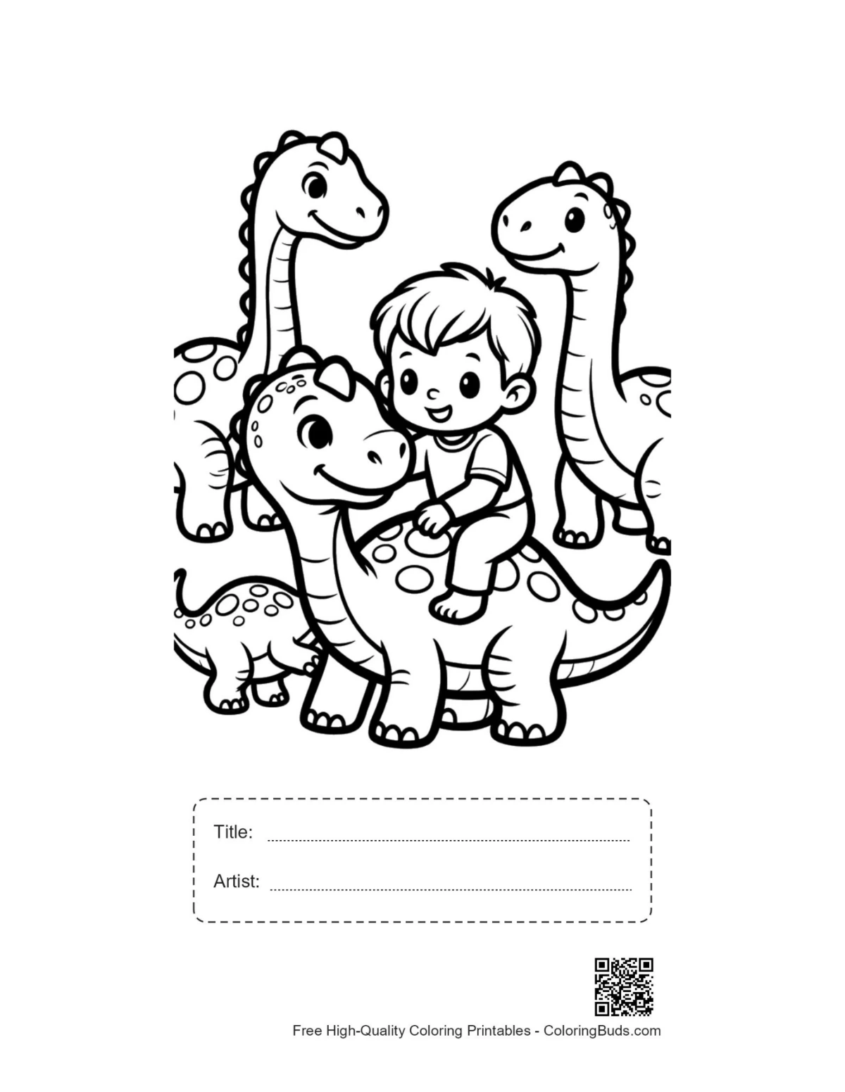 Printable coloring page with title and artist space