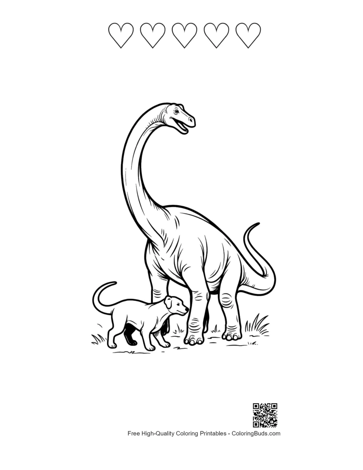 Brachiosaurus puppy printable with heart outlines