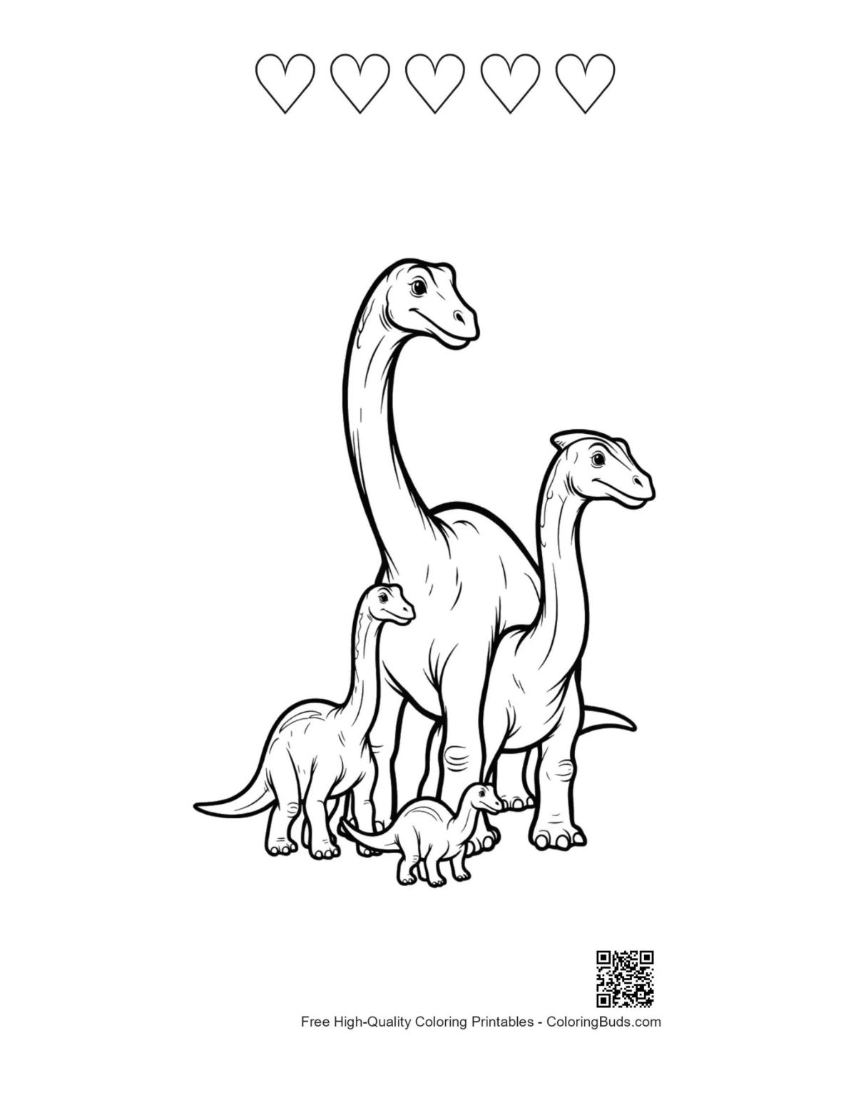 Brachiosaurus family with heart outlines printable