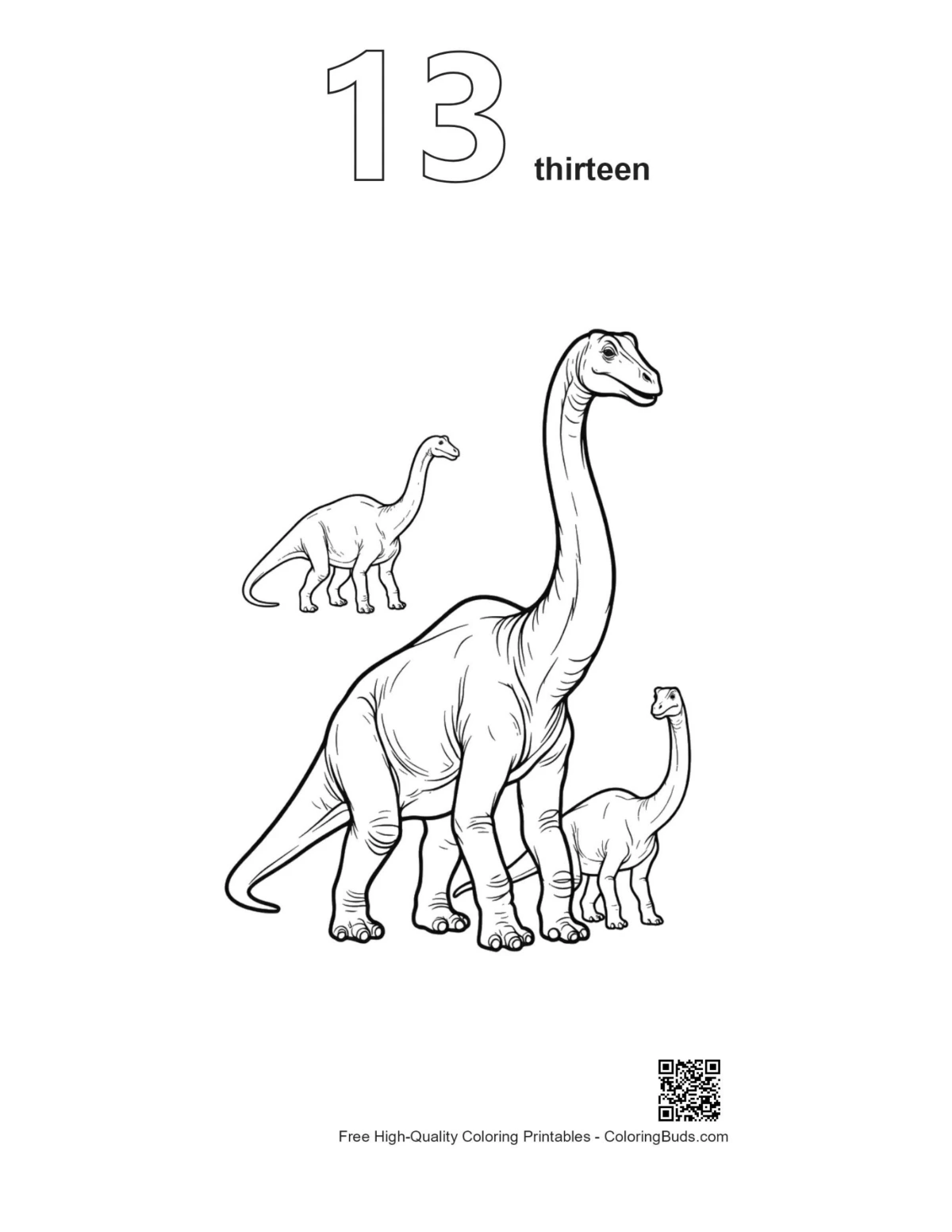 Number 13 Brachiosaurus family outline sheet