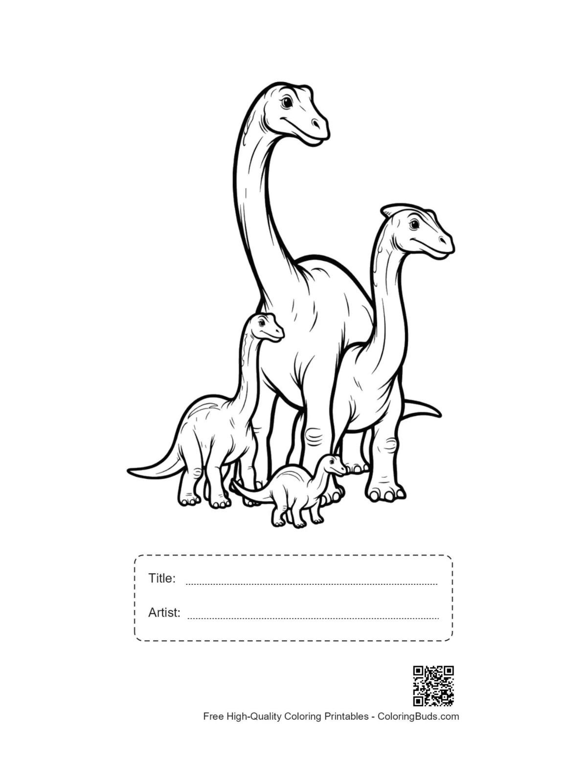 Brachiosaurus family printable with title and artist space