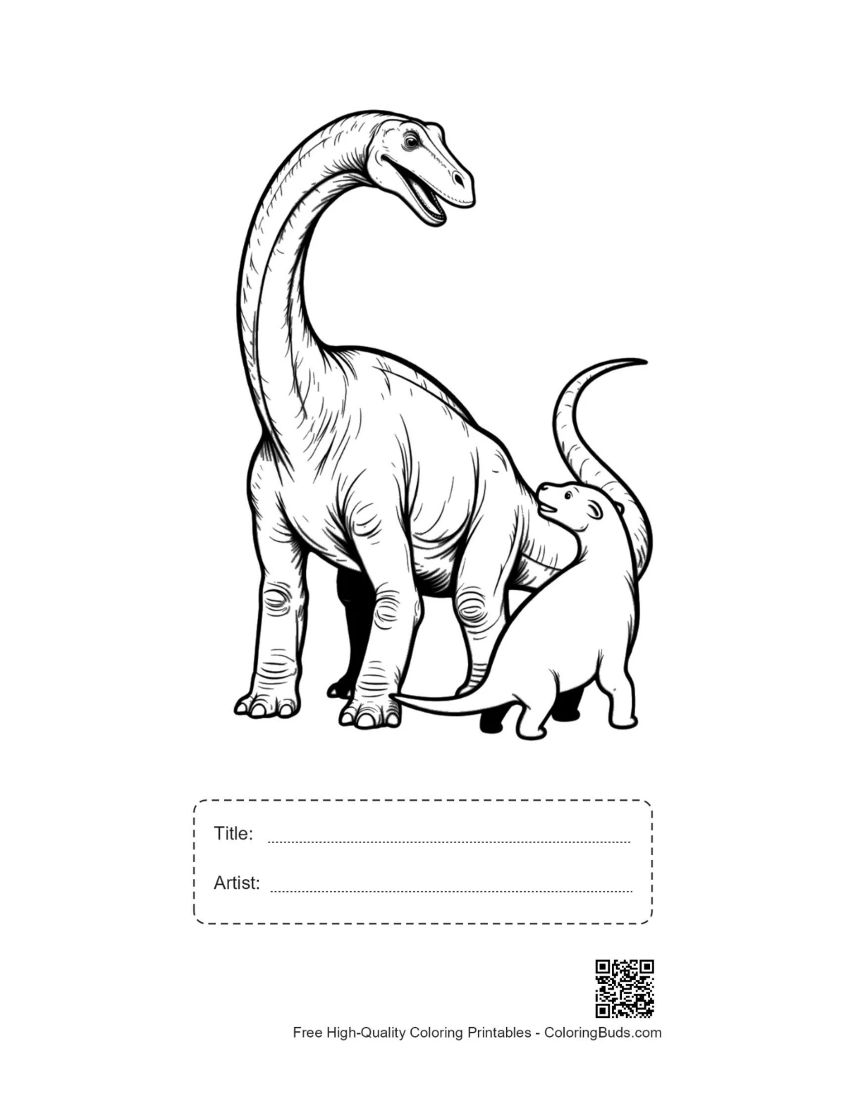 Brachiosaurus mother baby printable with title box