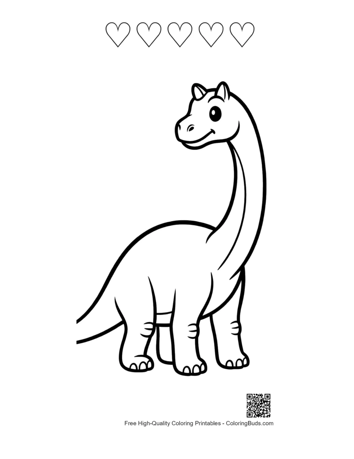 Printable Brachiosaurus with heart outlines