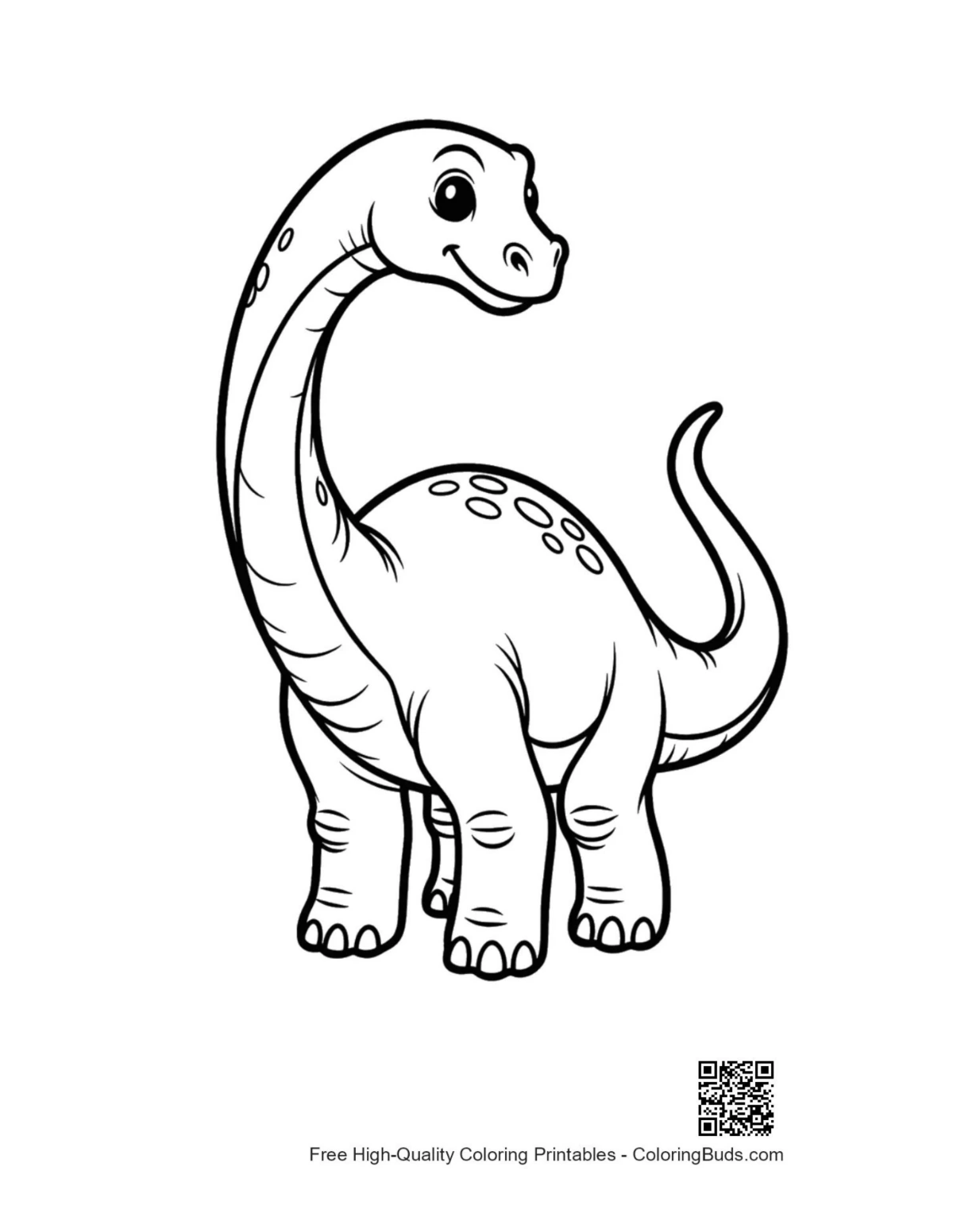 Cute smiling cartoon Brachiosaurus coloring page