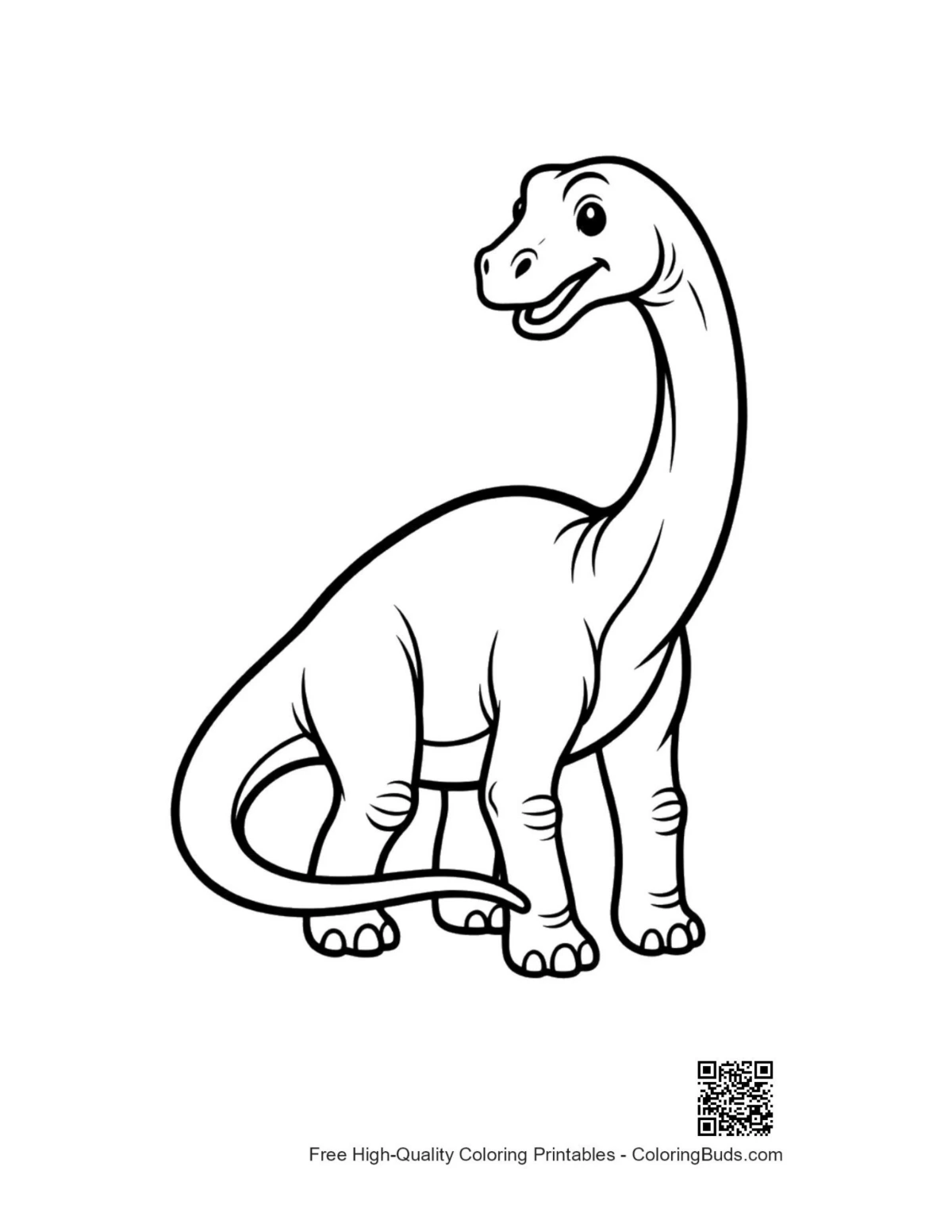 Niedliche Ausmalseite mit lächelndem Brachiosaurus