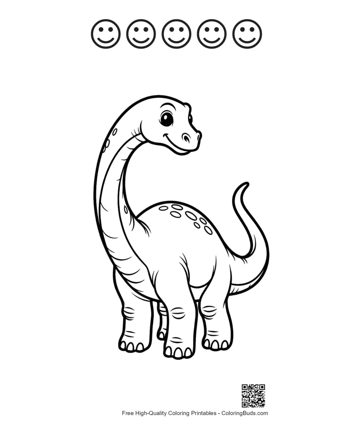 Brachiosaurus printable with 5 happy faces