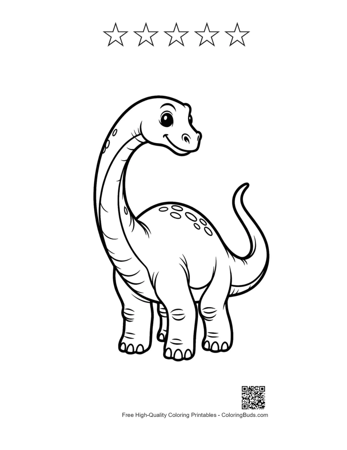 Smiling Brachiosaurus with 5 stars outline printable