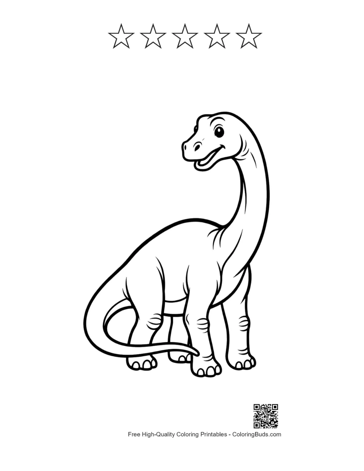 Lächelnder Brachiosaurus mit 5-Sterne-Umriss (druckbar)