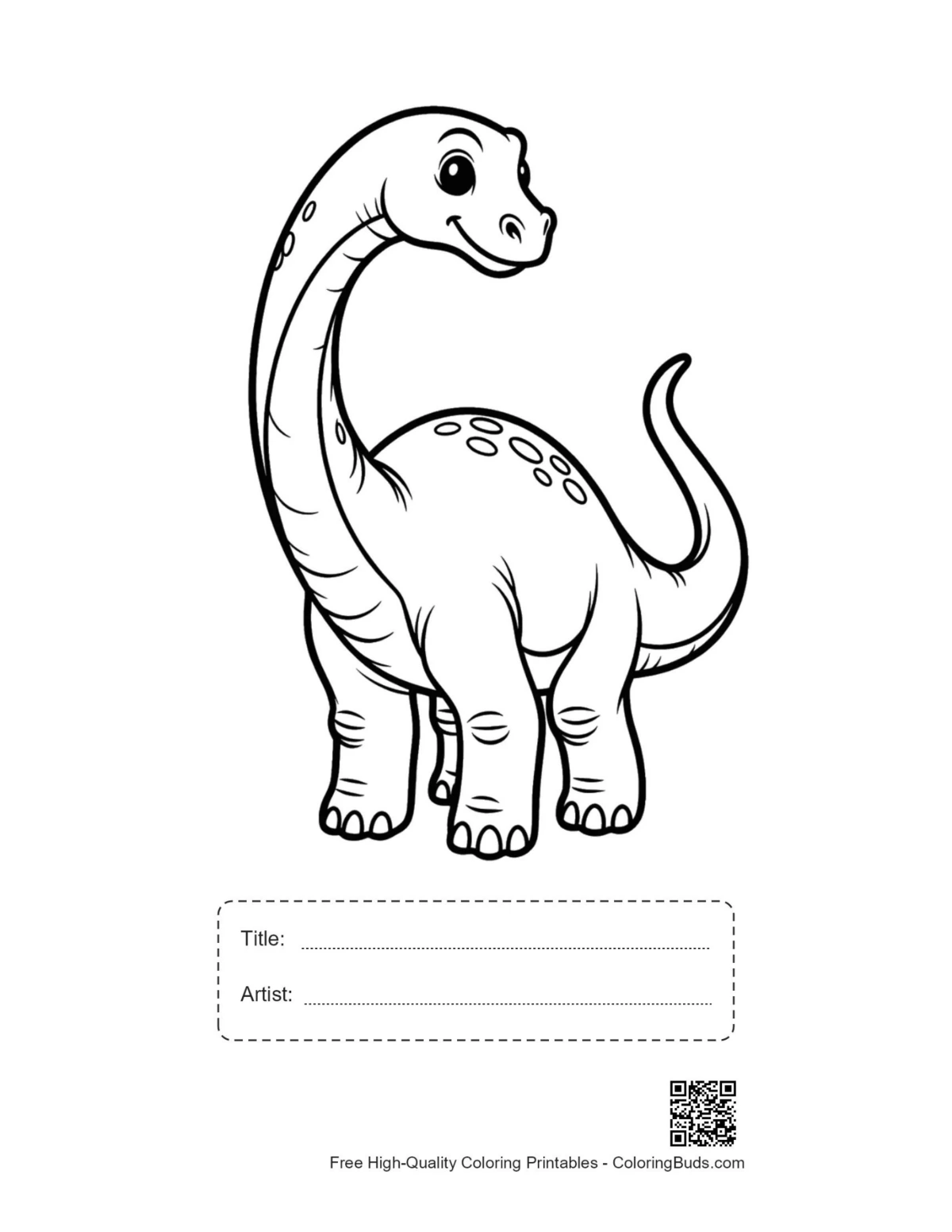 Printable smiling Brachiosaurus with title box
