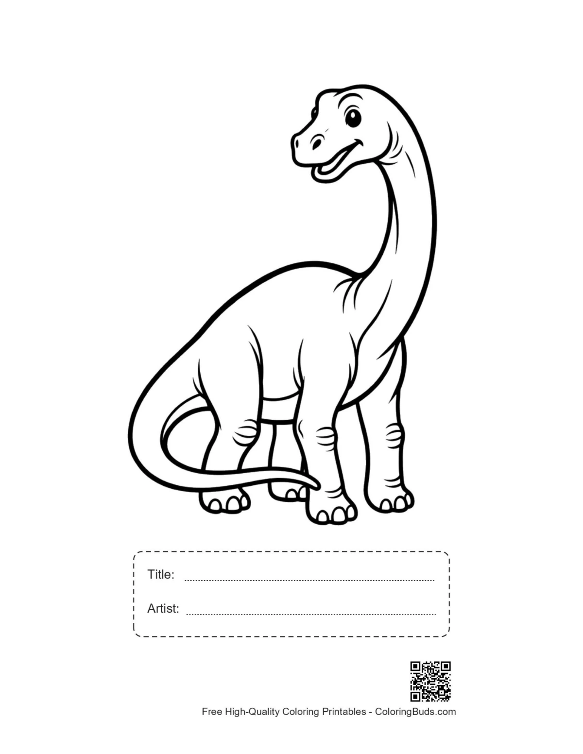 Ausdruckbarer lächelnder Brachiosaurus mit Titelfeld