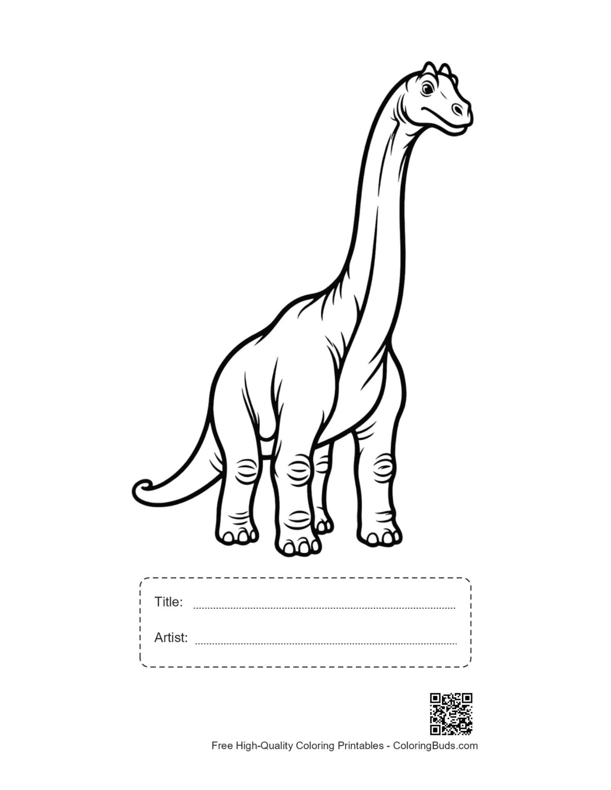 Cute Brachiosaurus printable with title and artist box