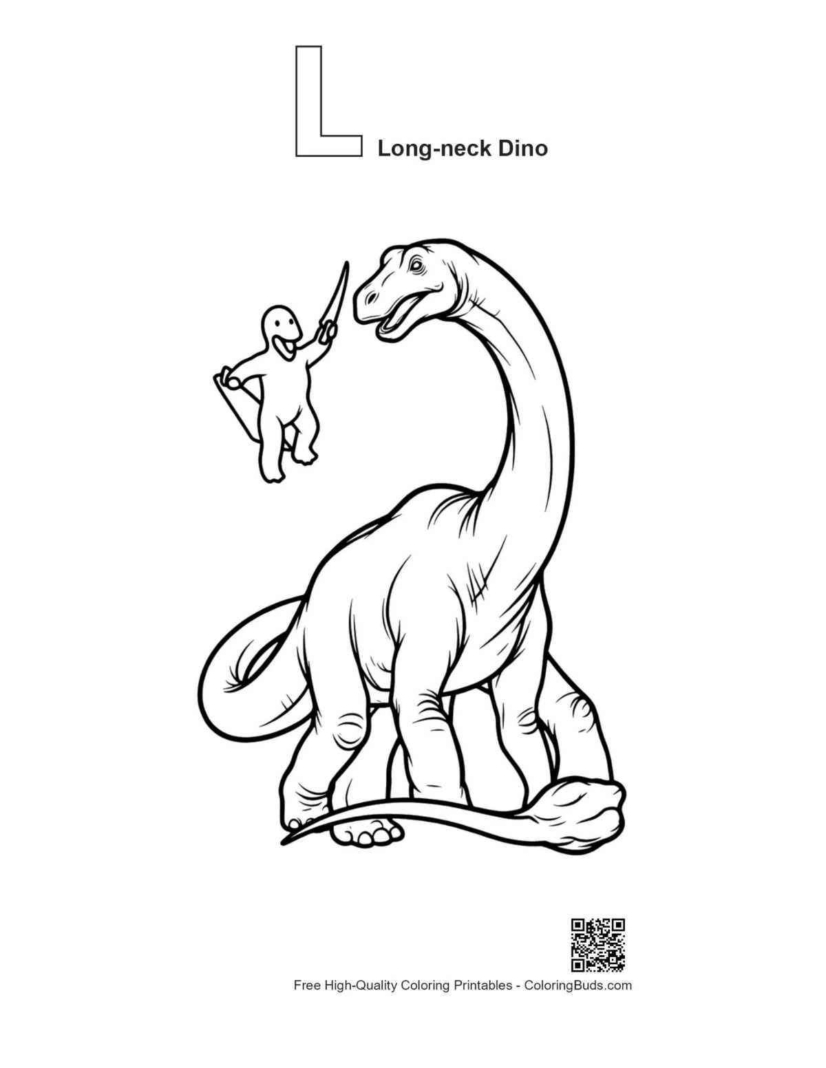 Diplodocus outline with L alphabet long neck dino