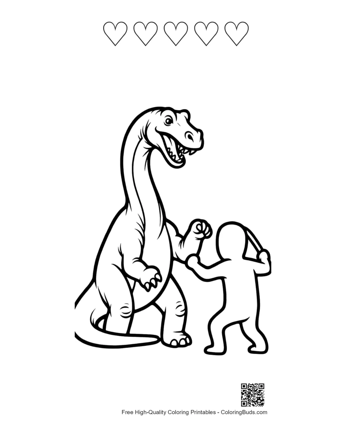 Diplodocus printable with heart outlines