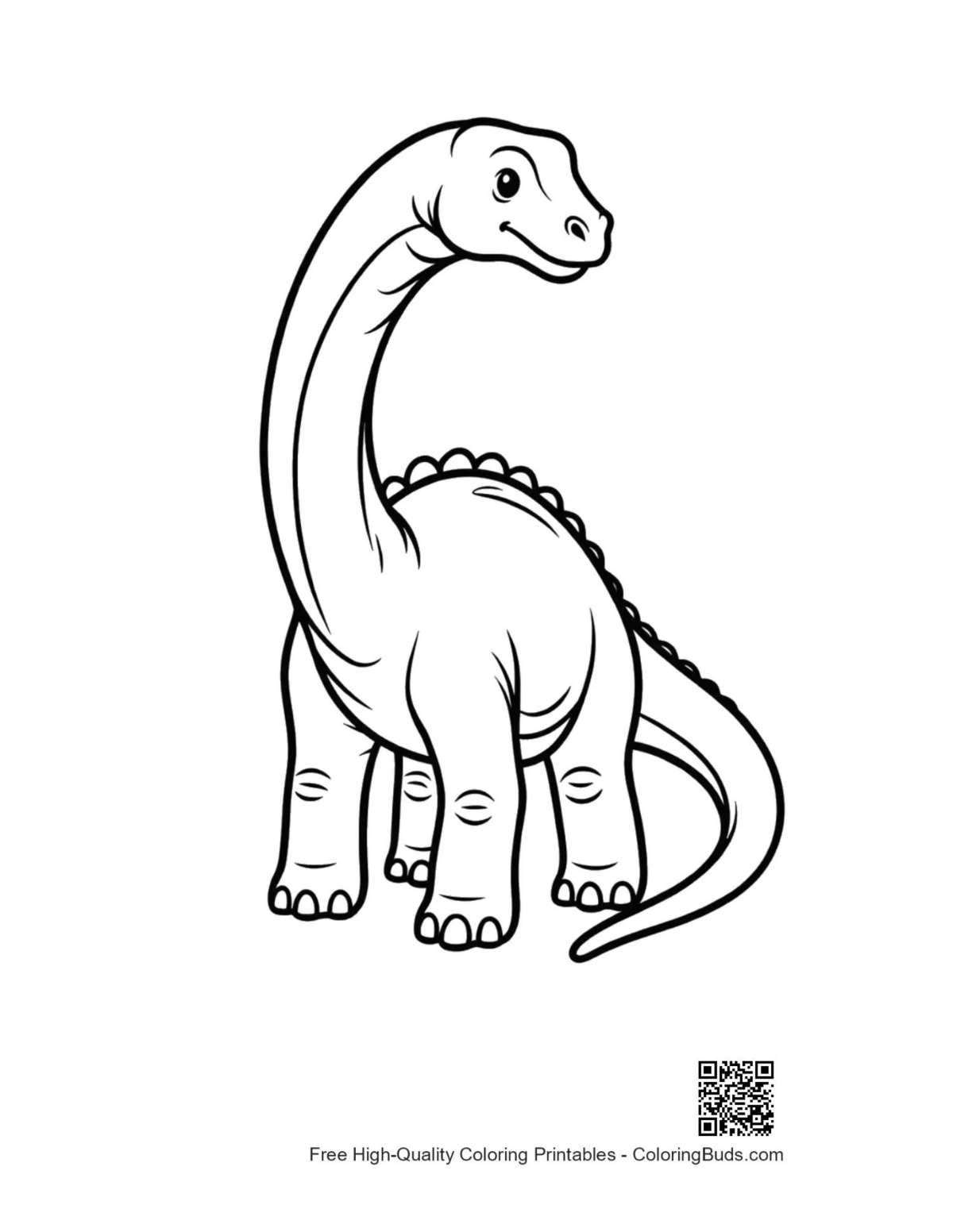 Happy cartoon Diplodocus standing coloring page