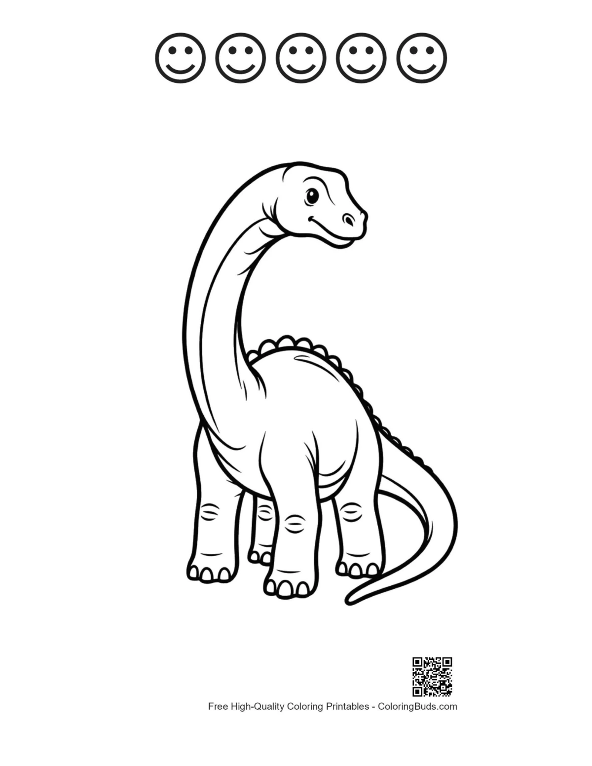 Diplodocus standing with 5 happy faces