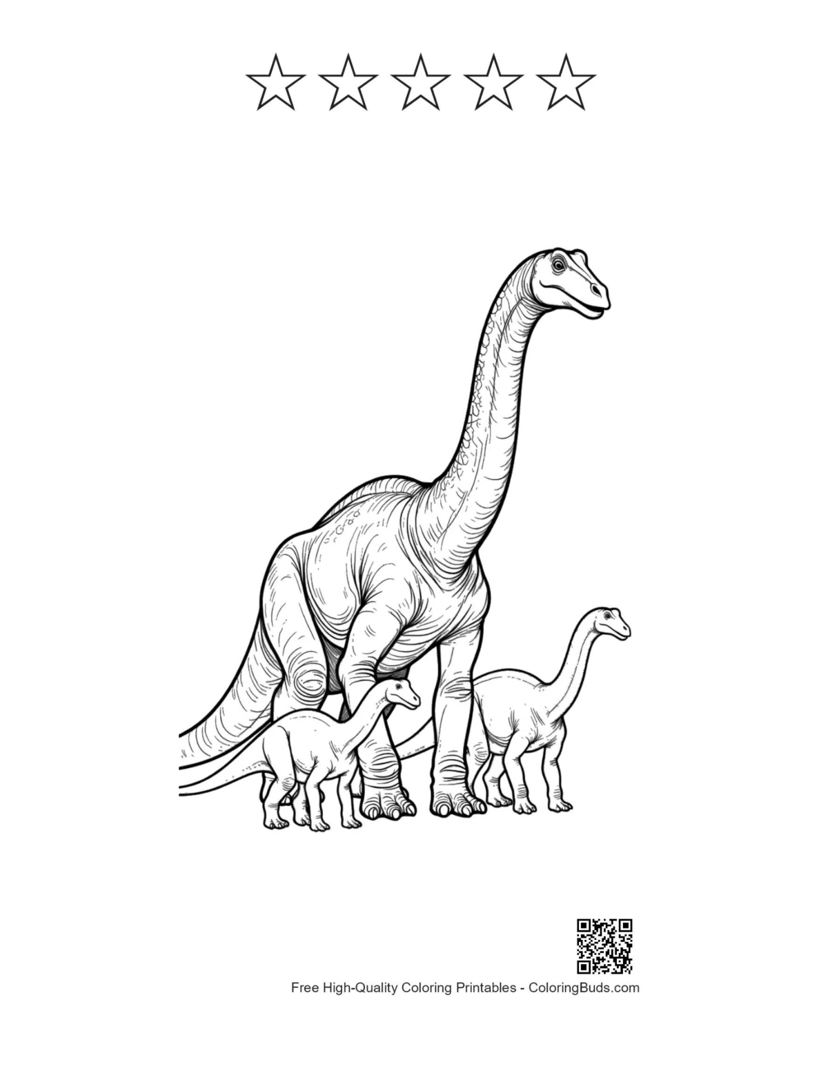 Brachiosaurus family printable with five-star rating outline