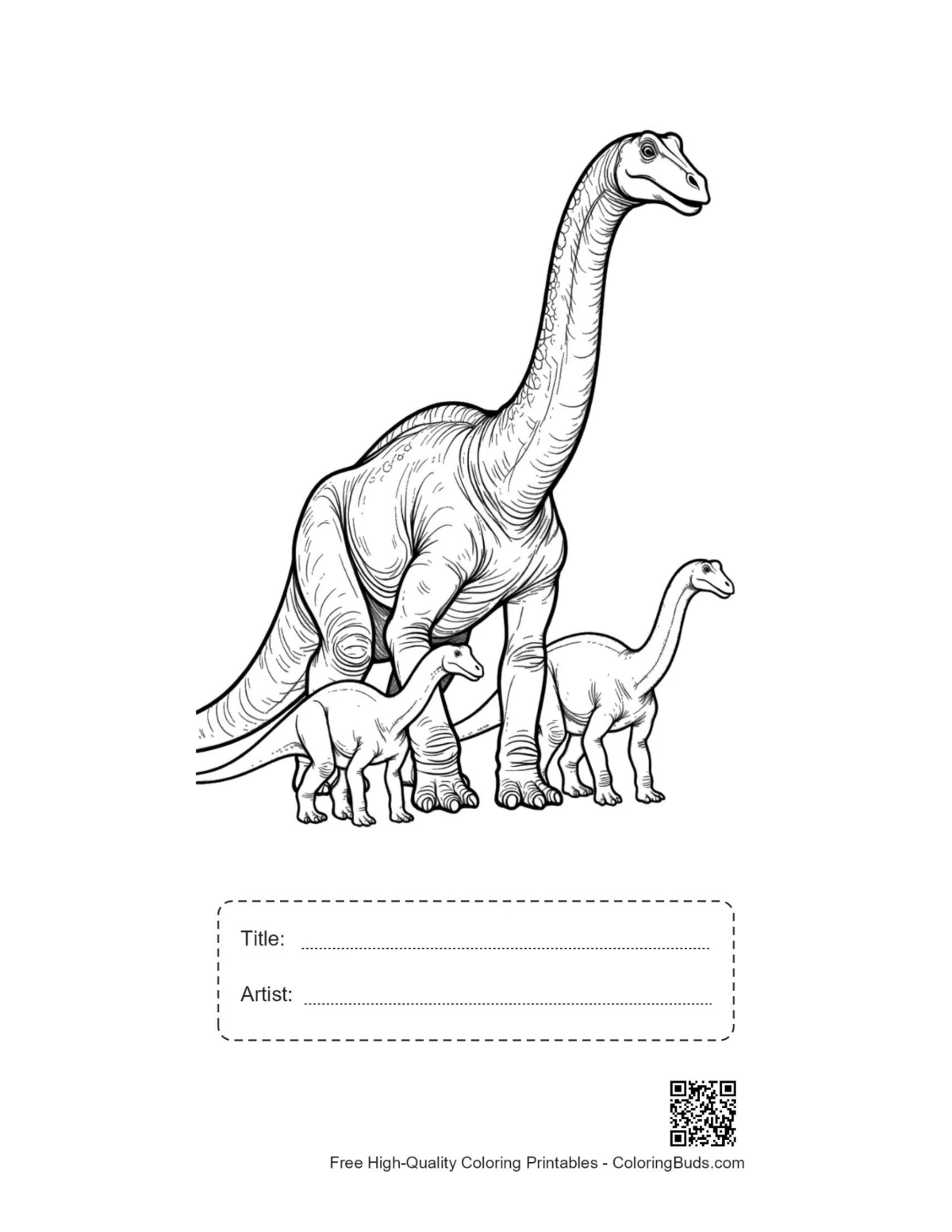 Brachiosaurus family printable with title and artist space
