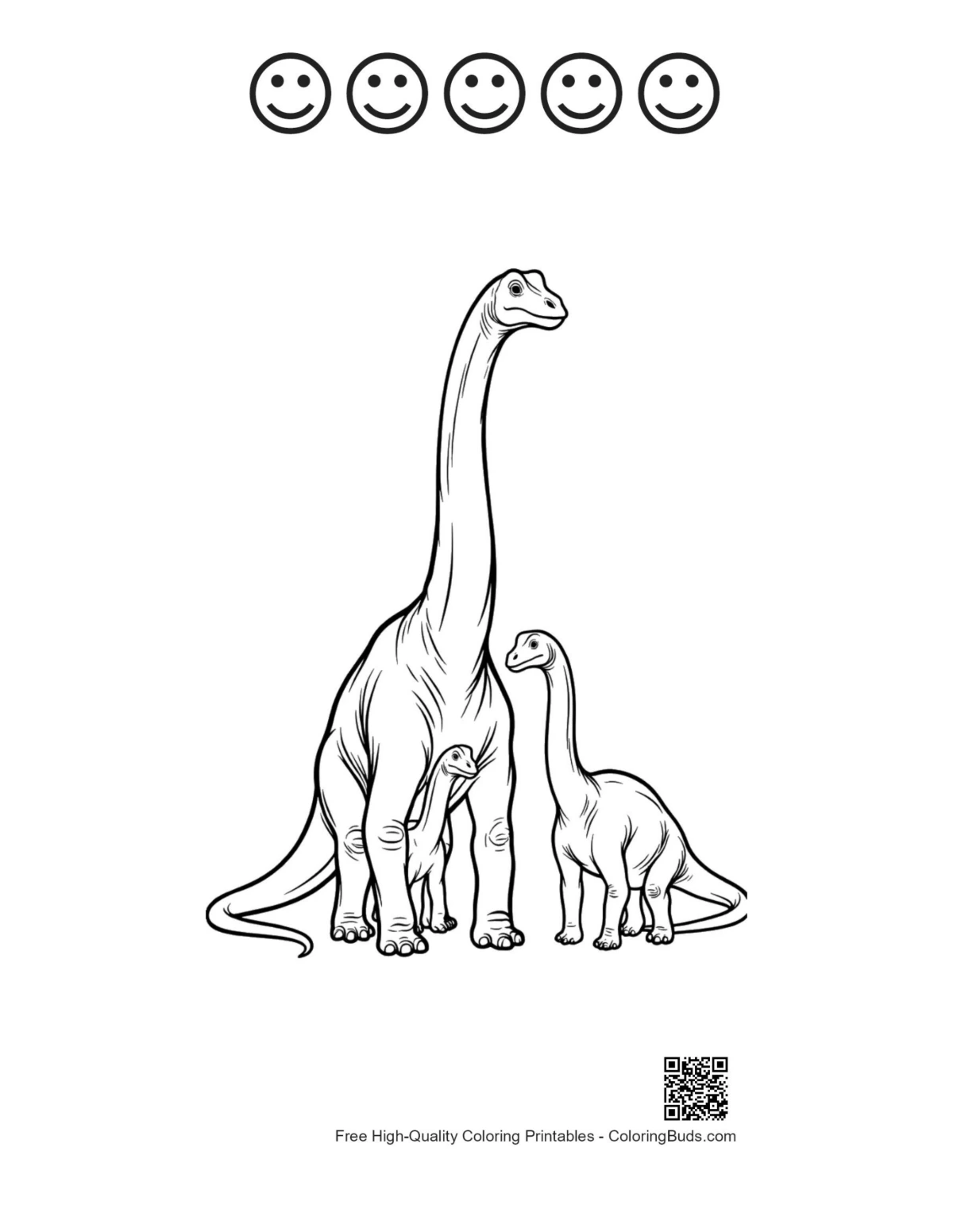 Brachiosaurus coloring with 5 happy faces