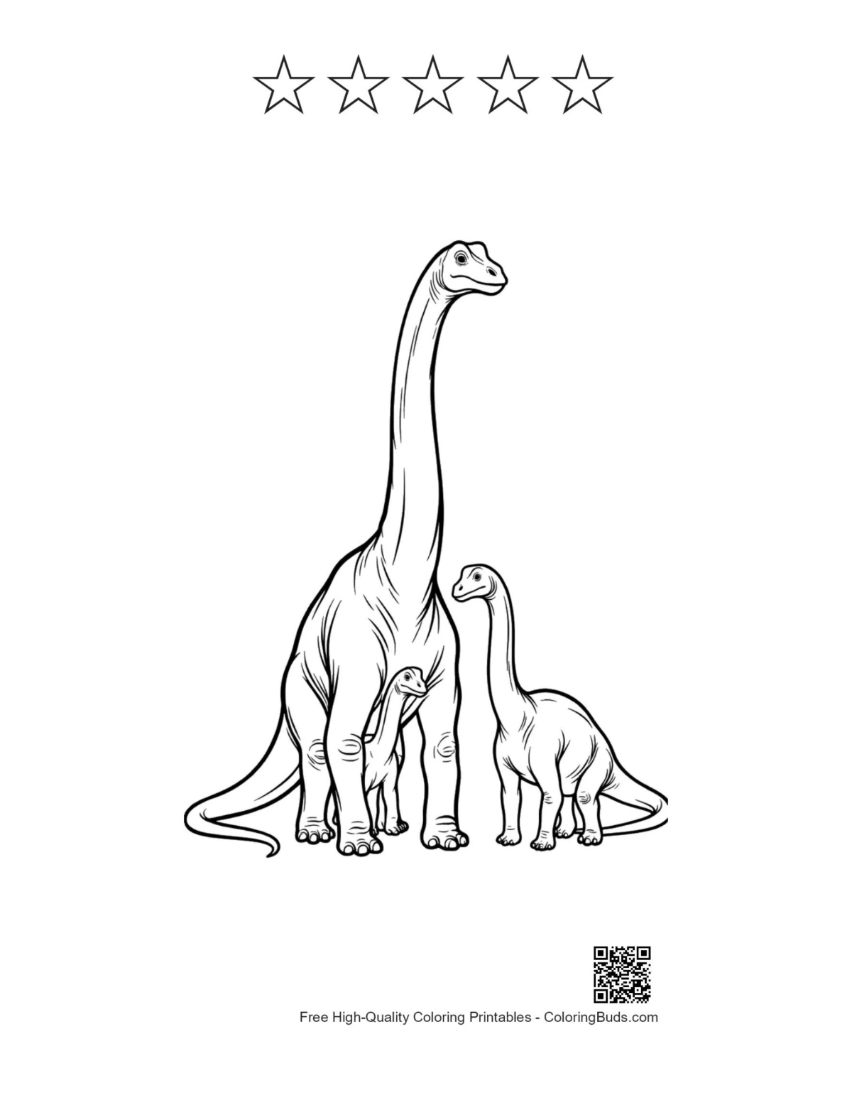 Brachiosaurus printable with 5 star outlines