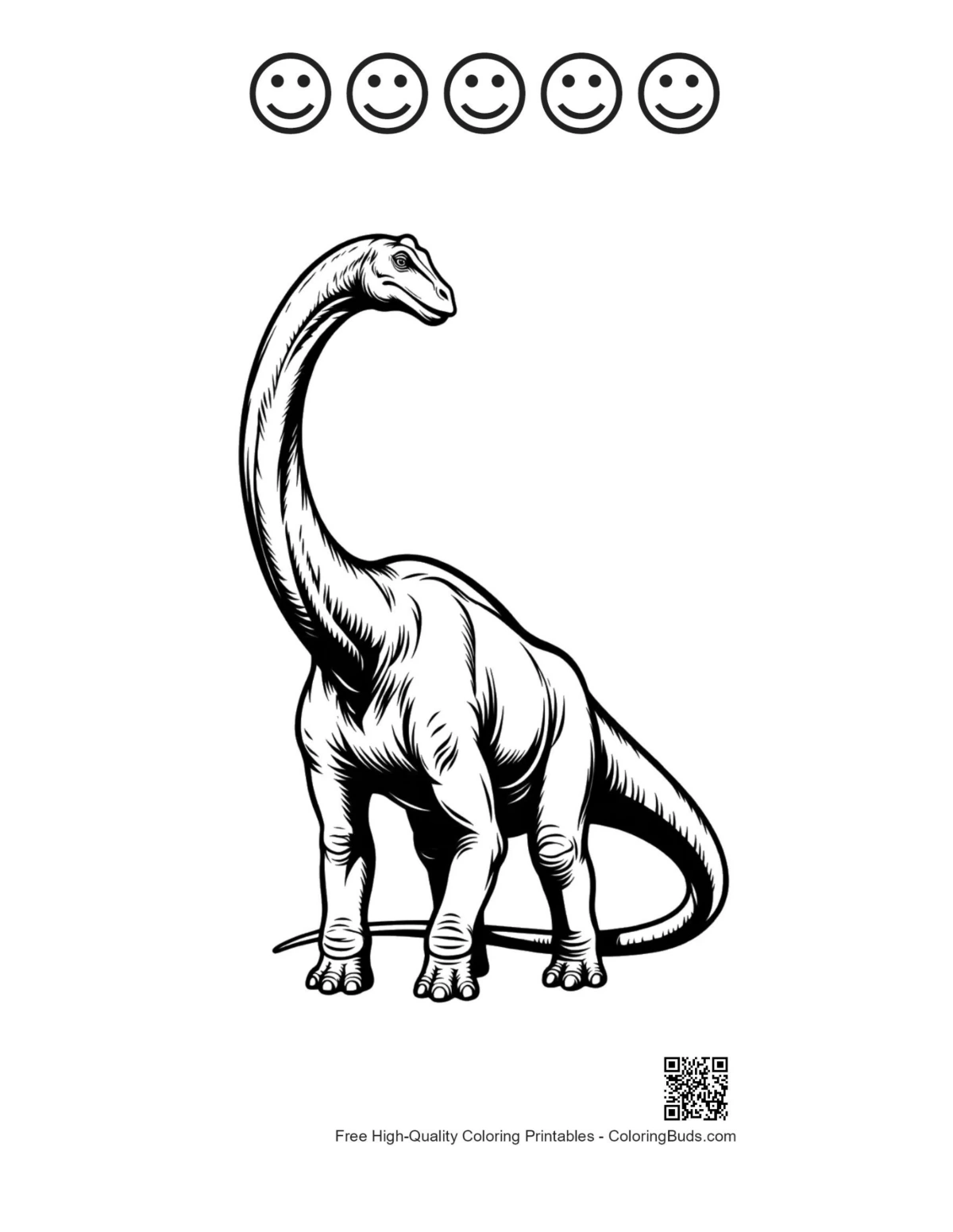 Brachiosaurus printable with 5 happy faces outline