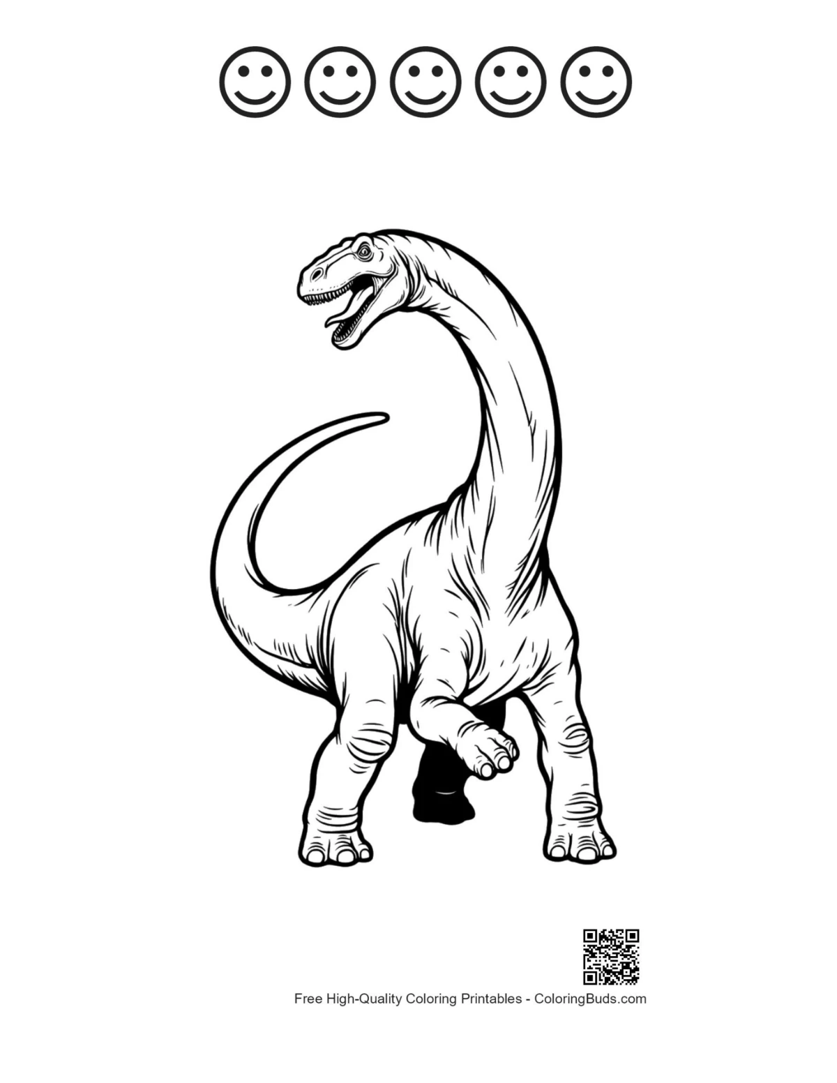Diplodocus coloring with happy faces printable outline