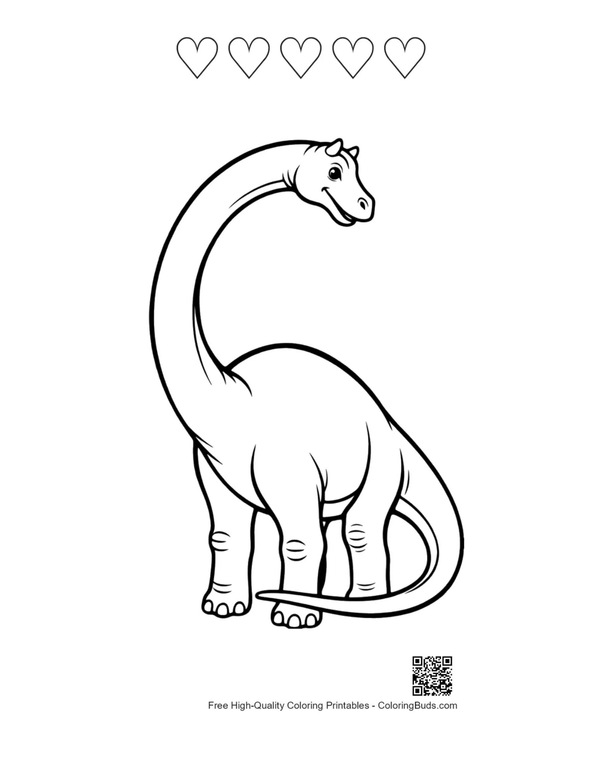 Smiling Brachiosaurus with 5 heart outlines