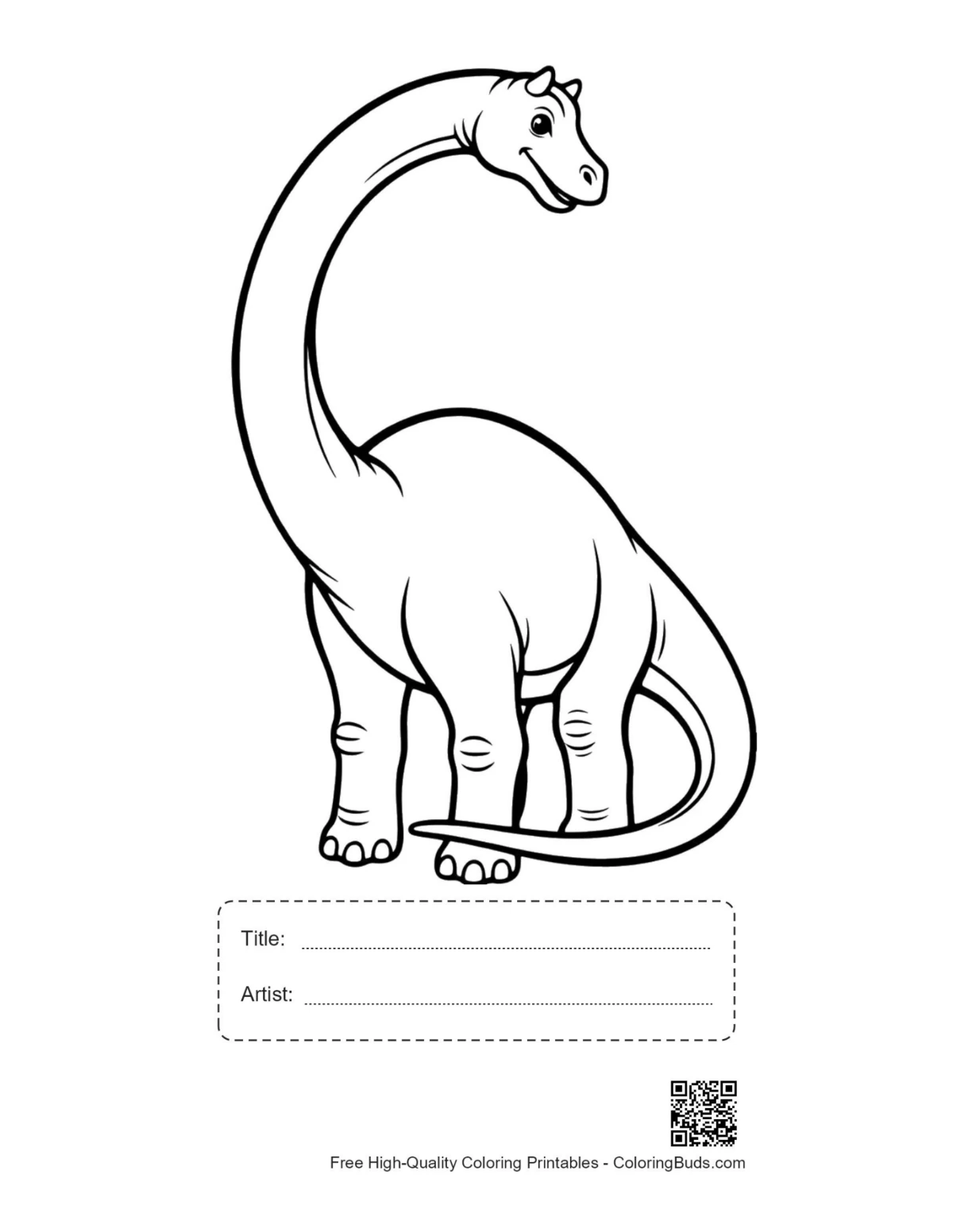 Smiling Brachiosaurus printable with title box