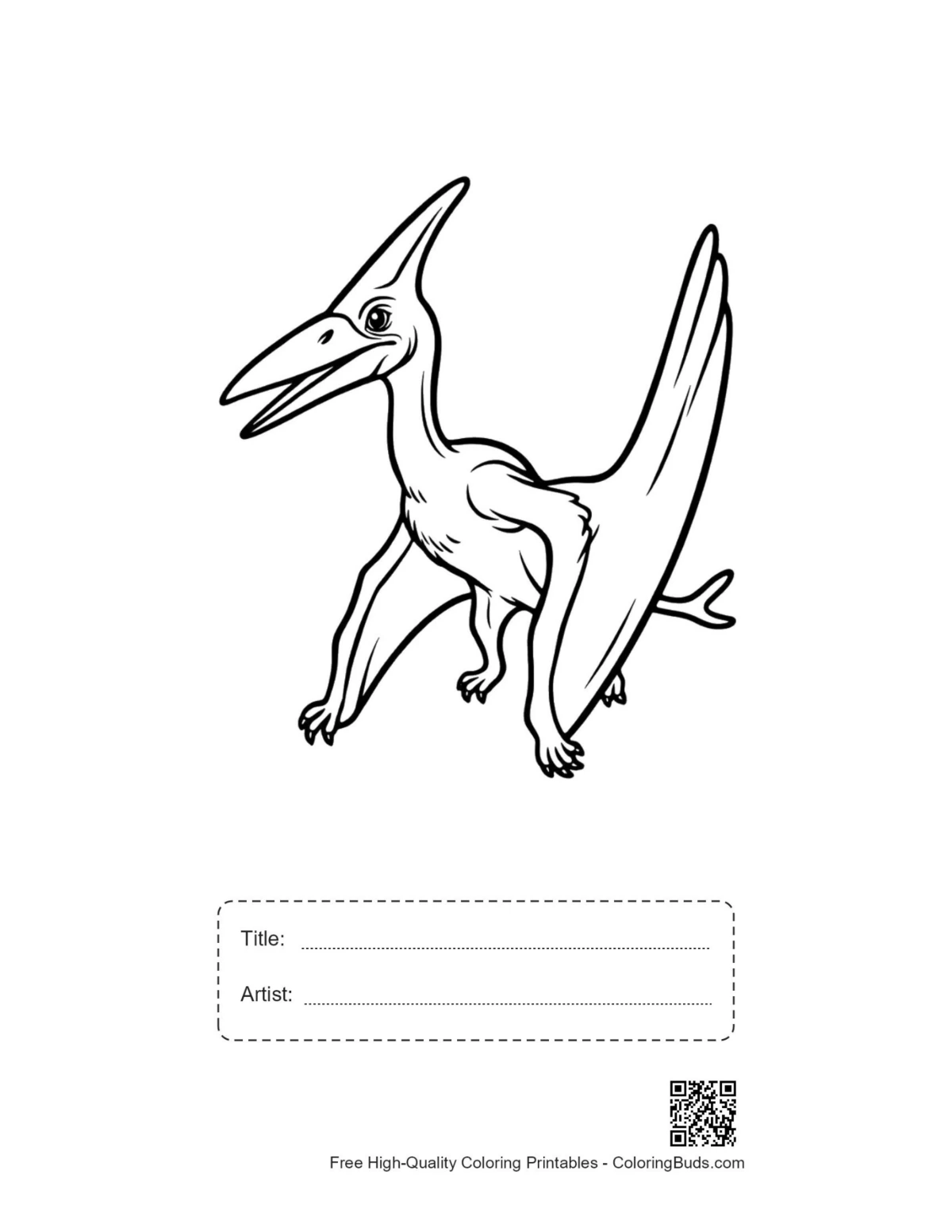 Printable cheerful Pteranodon roaring sheet with title box