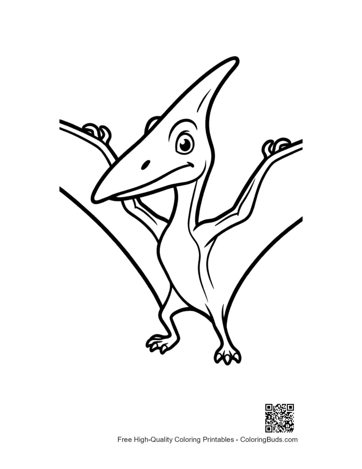 Cheerful Pteranodon spreading wings printable coloring page