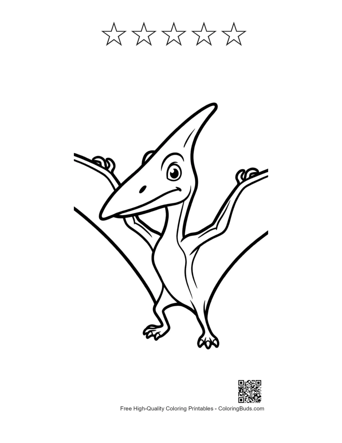 5 star outline cheerful Pteranodon spreading wings printable sheet