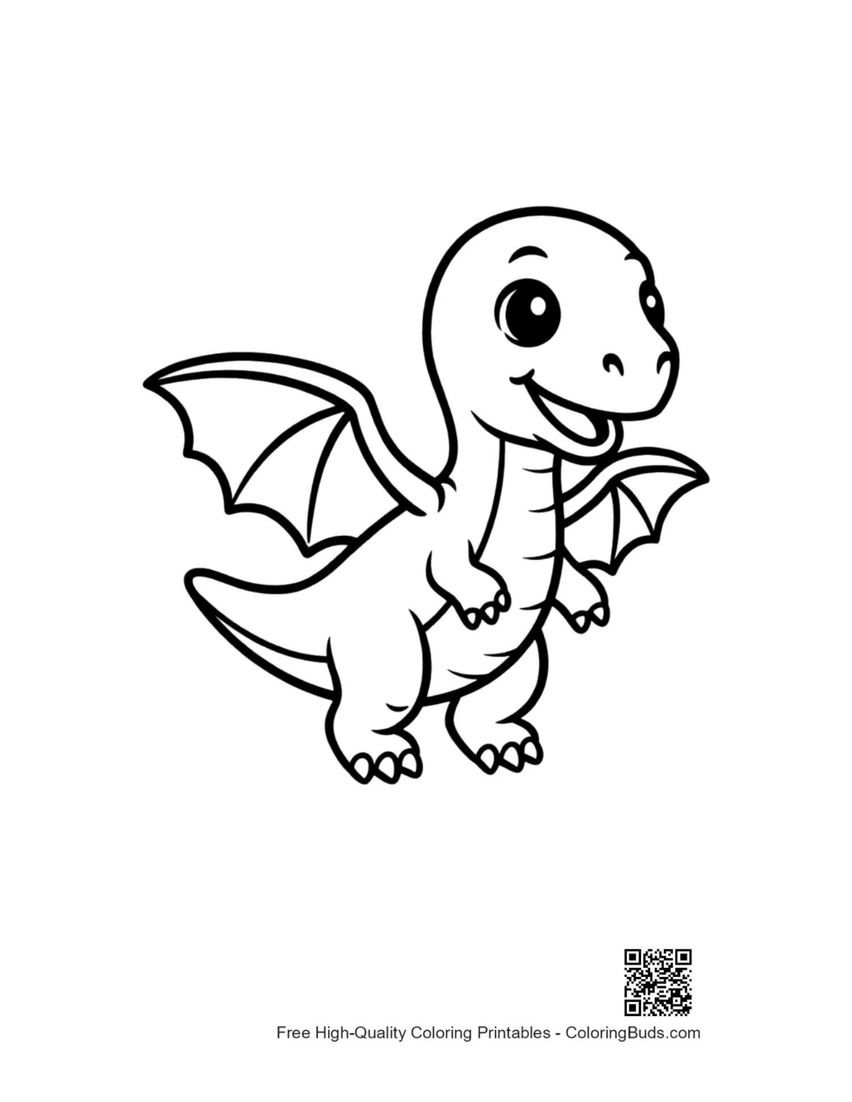 Cute baby pterodactyl spreading wings coloring page