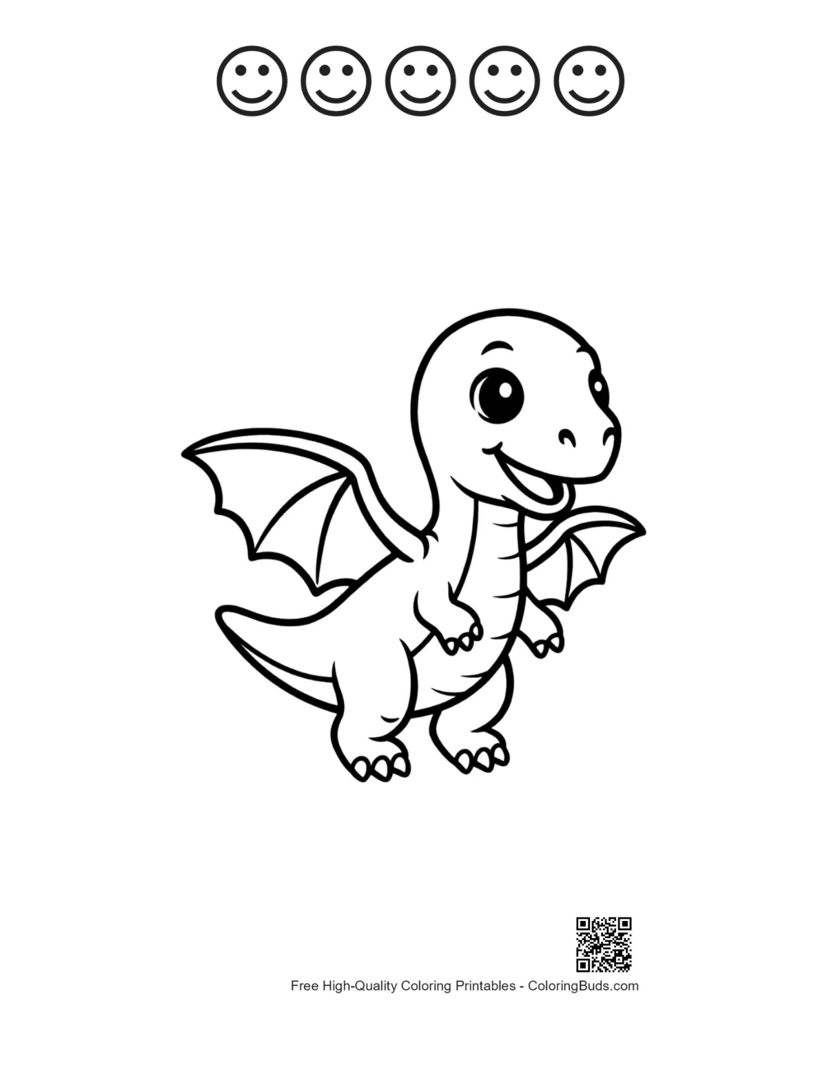 Pterodactyl with 5 happy face outline printable