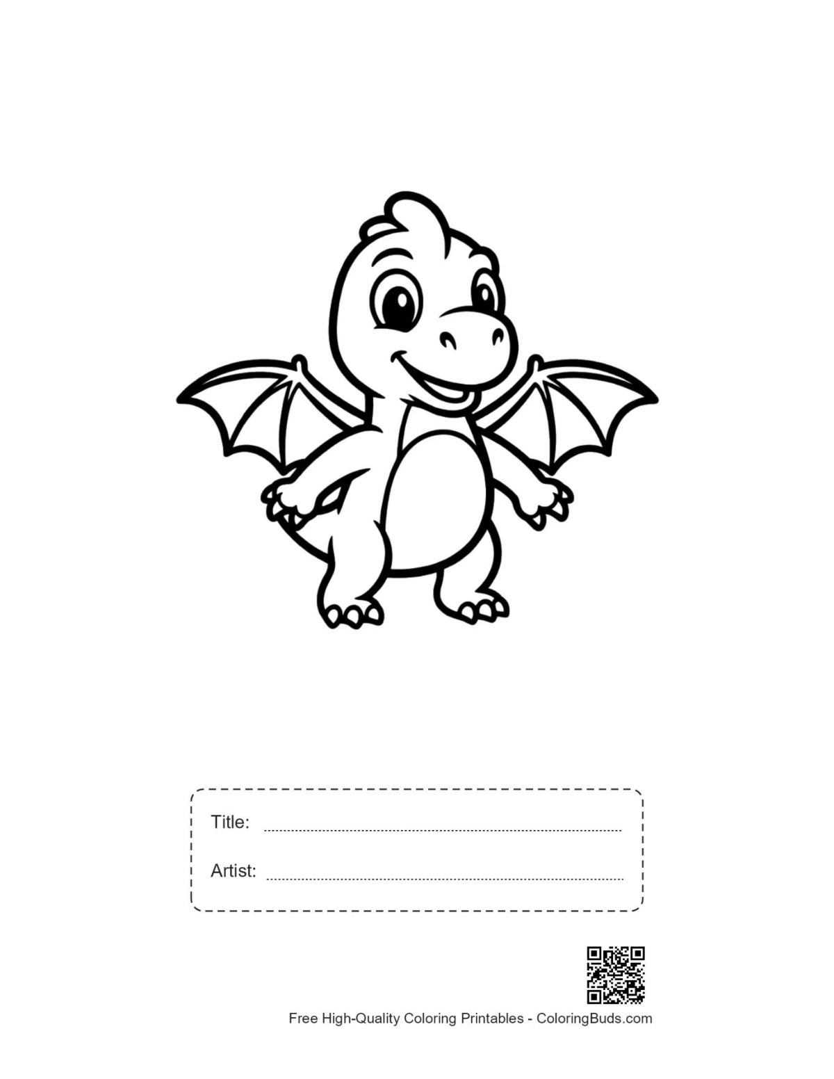 Printable Cute Cartoon Pterodactyl with title space