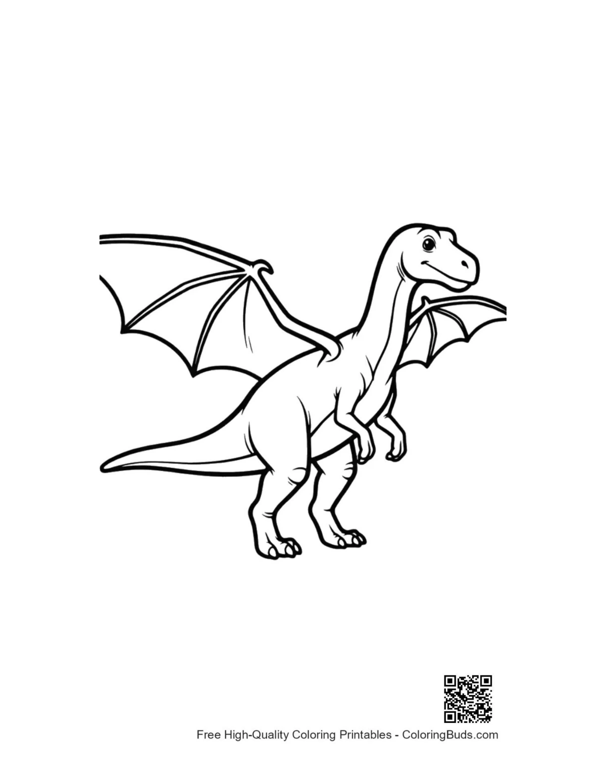 Cute cartoon Pterodactyl standing playfully coloring page