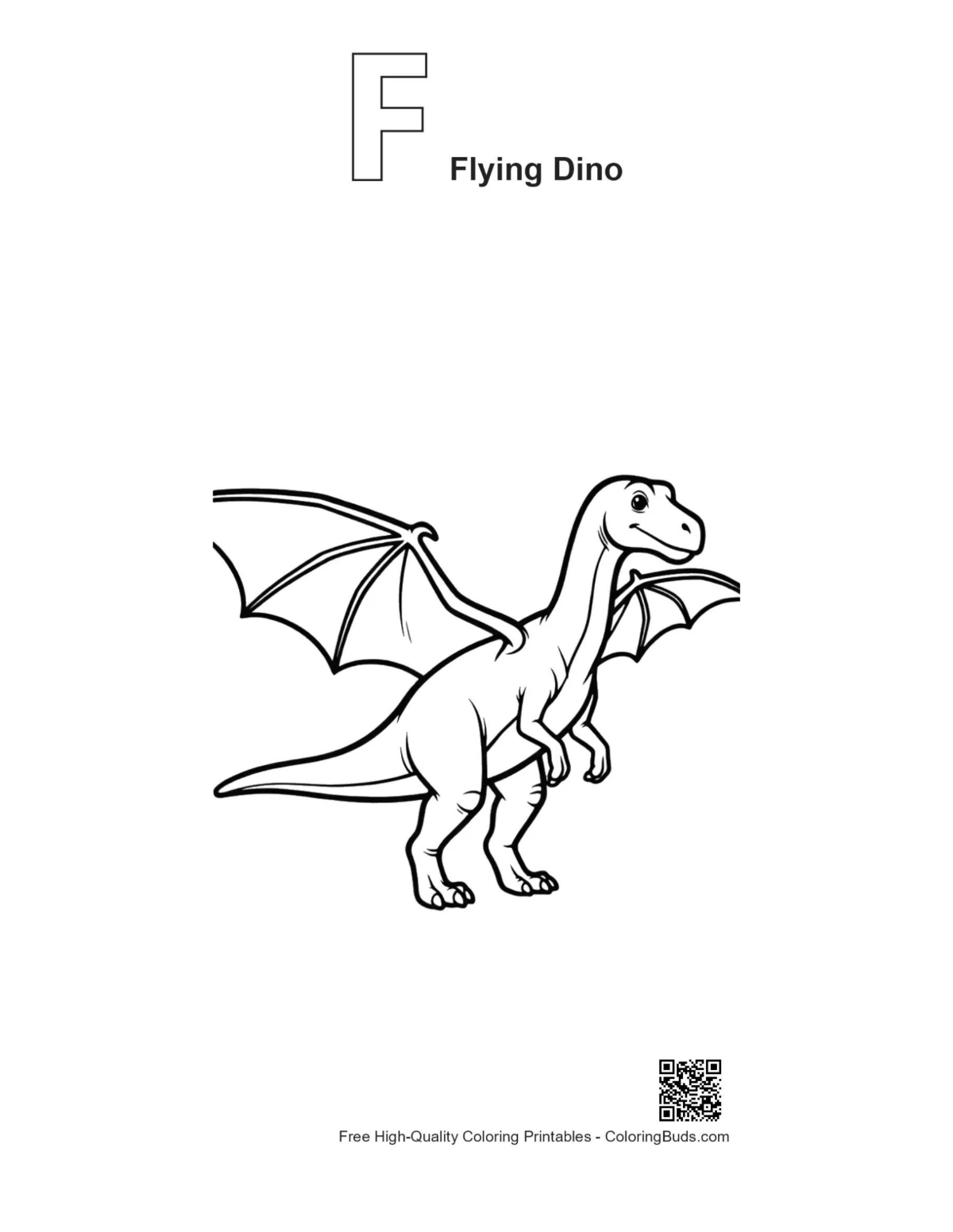 Pterodactyl printable outline with F for Flying Dino