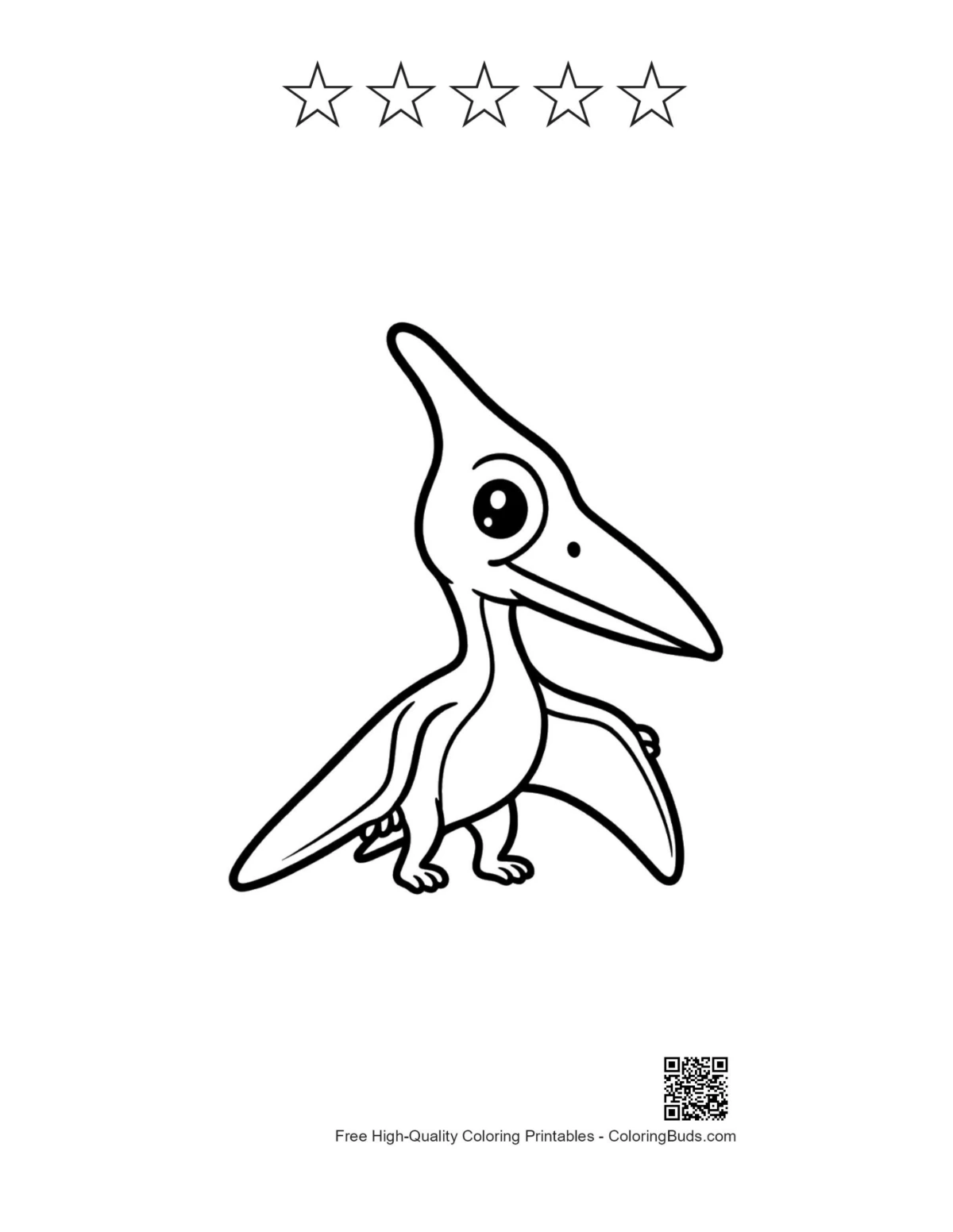 Cute Pteranodon with 5 stars outline