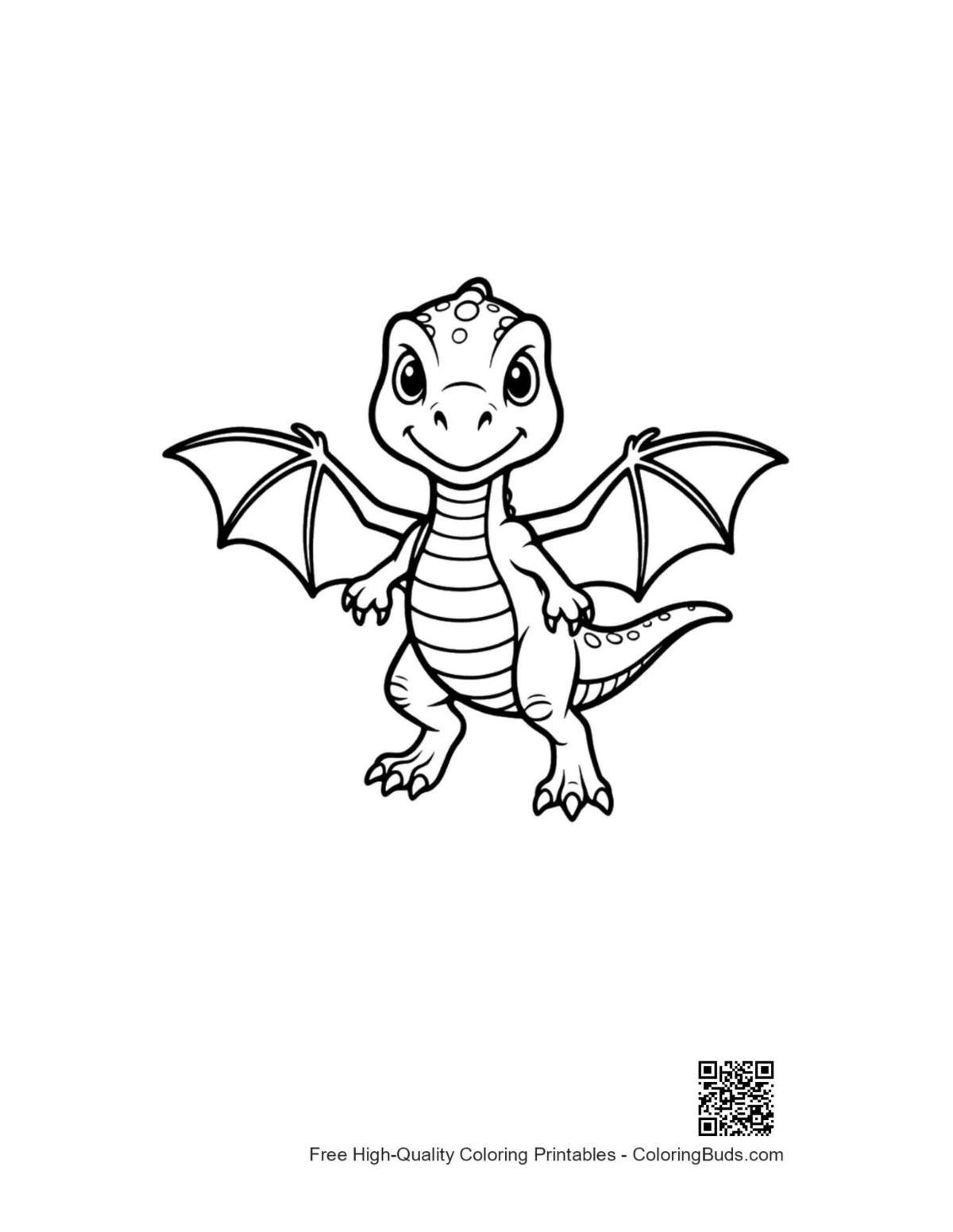 Cute Pterodactyl dino spreading wings coloring page
