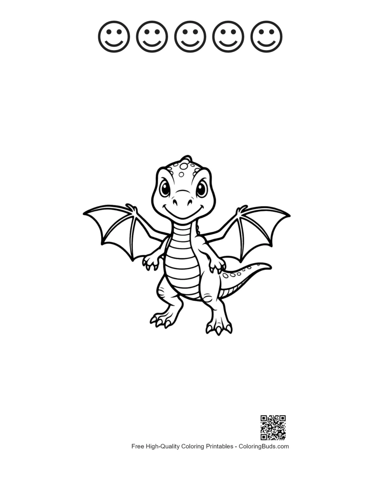 Pterodactyl coloring printable with 5 happy faces