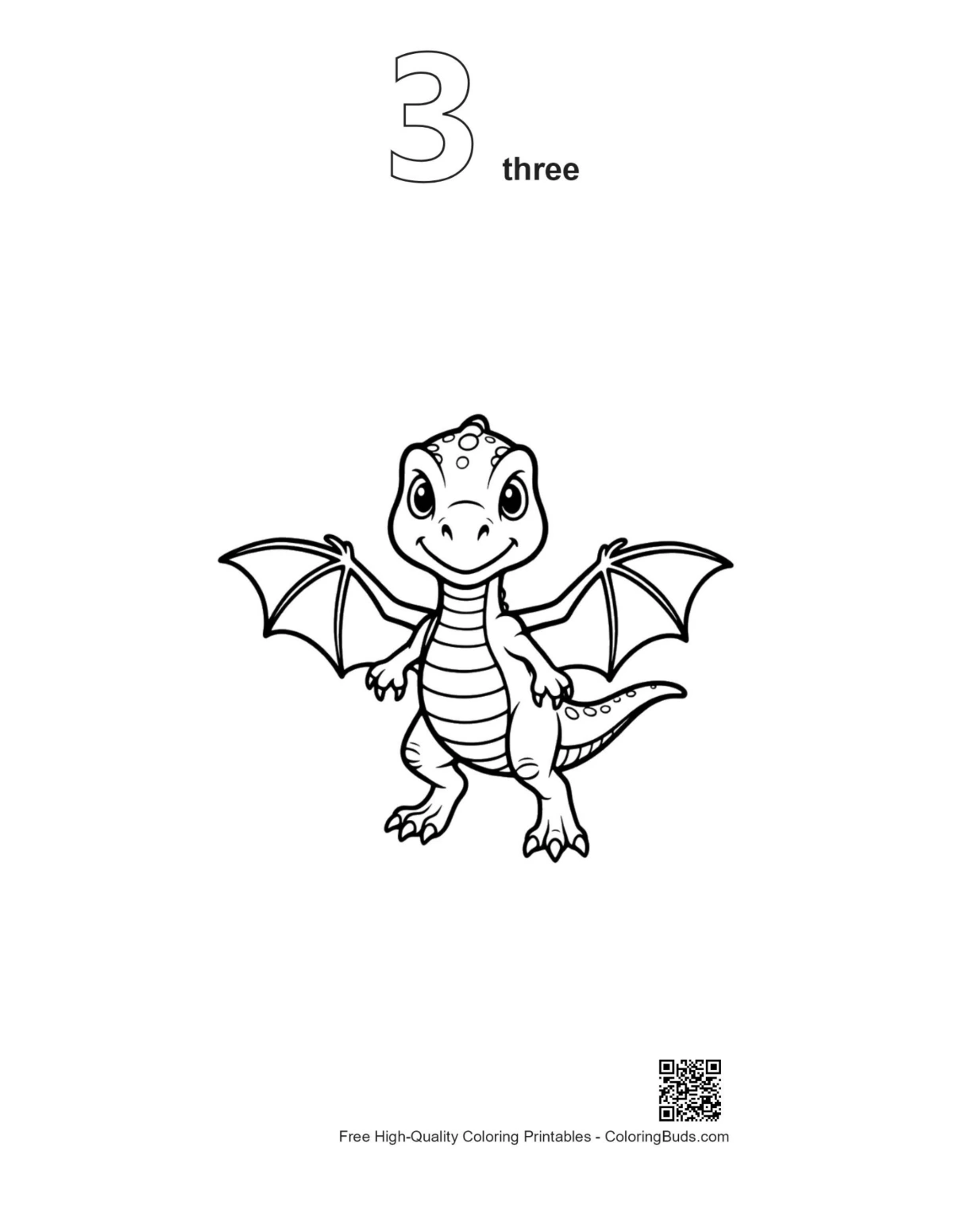 Pterodactyl outline coloring page number 3 spreading wings