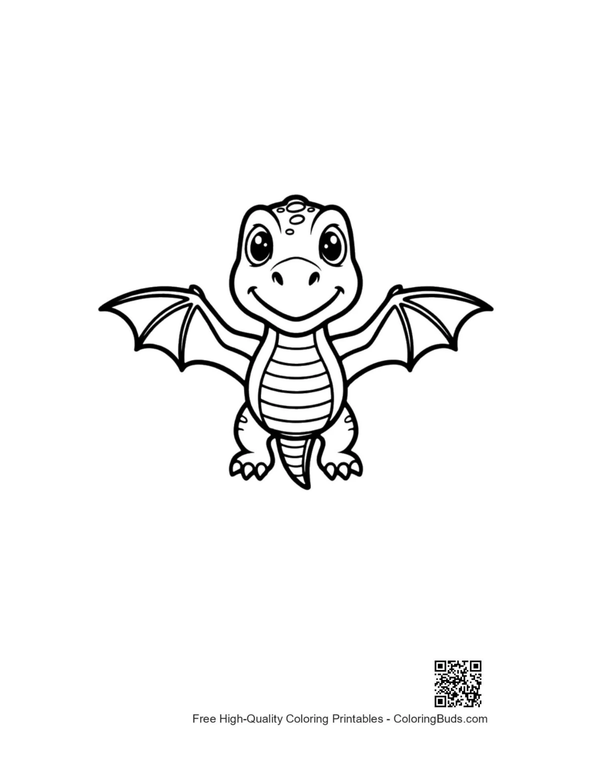Cute Pterodactyl dino flying outline for coloring