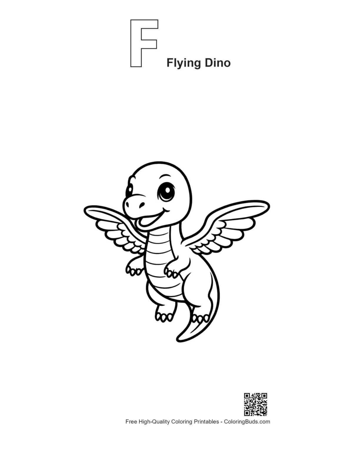 Pterodactyl coloring page outline with F for Flying Dino