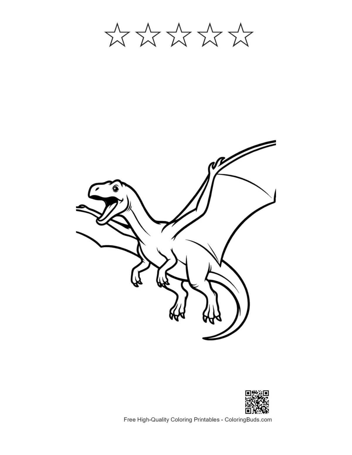 Excited Pterodactyl printable with 5 star outlines