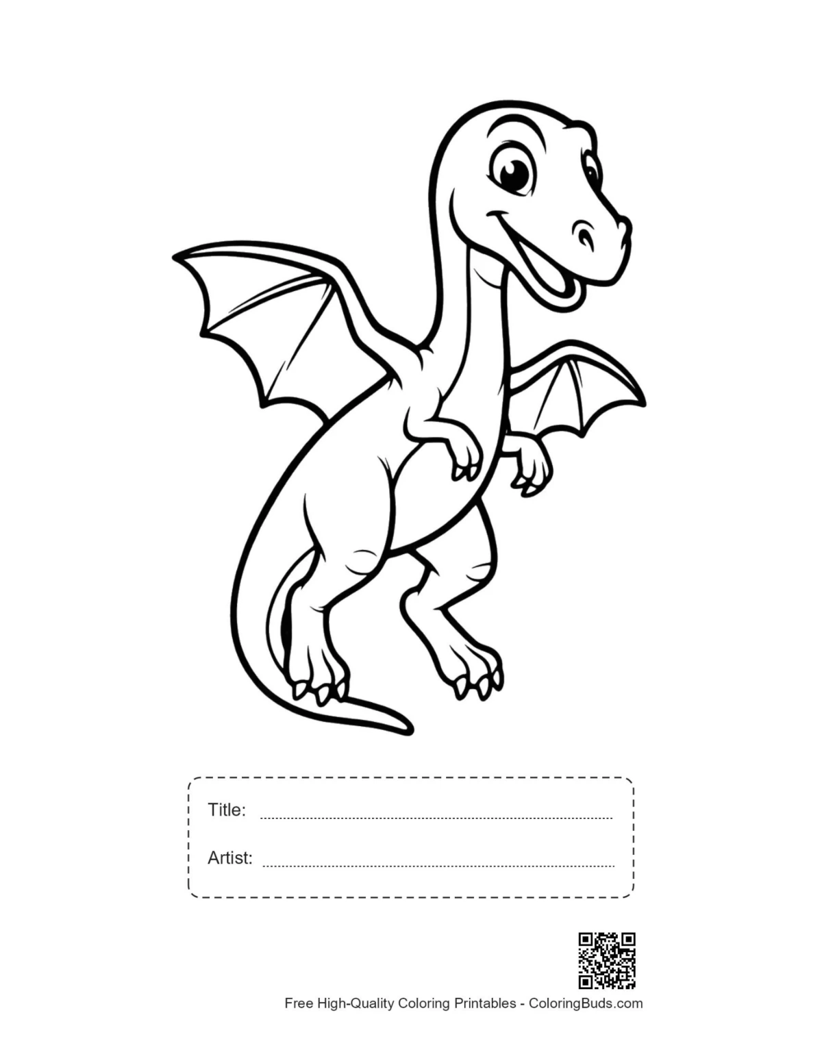 Printable happy pterodactyl spreading wings with title