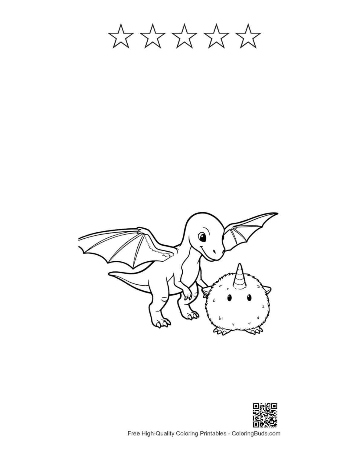 Pterodactyl unicorn friends printable with star outlines