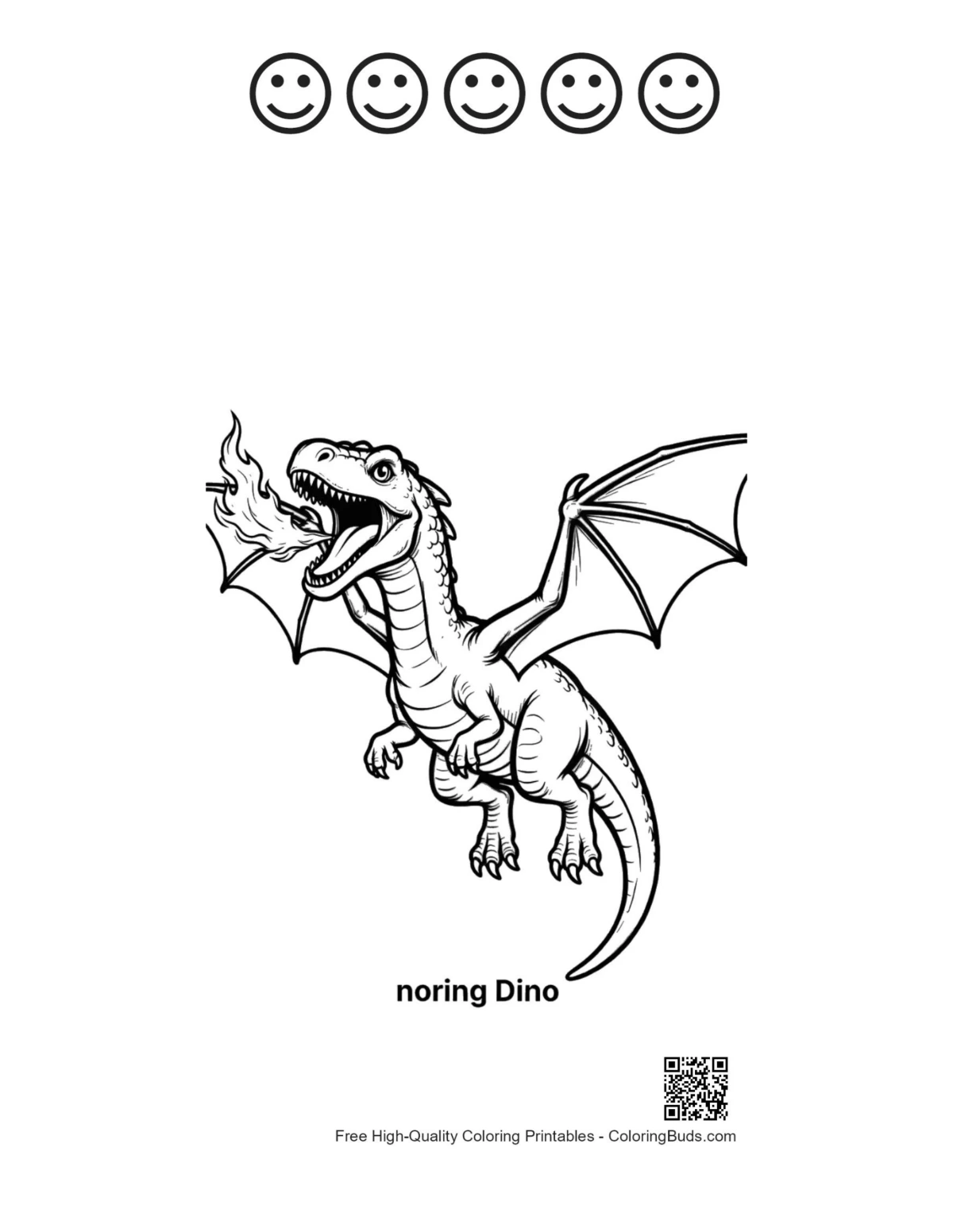 Fire-breathing pterodactyl flight printable with 5 happy faces