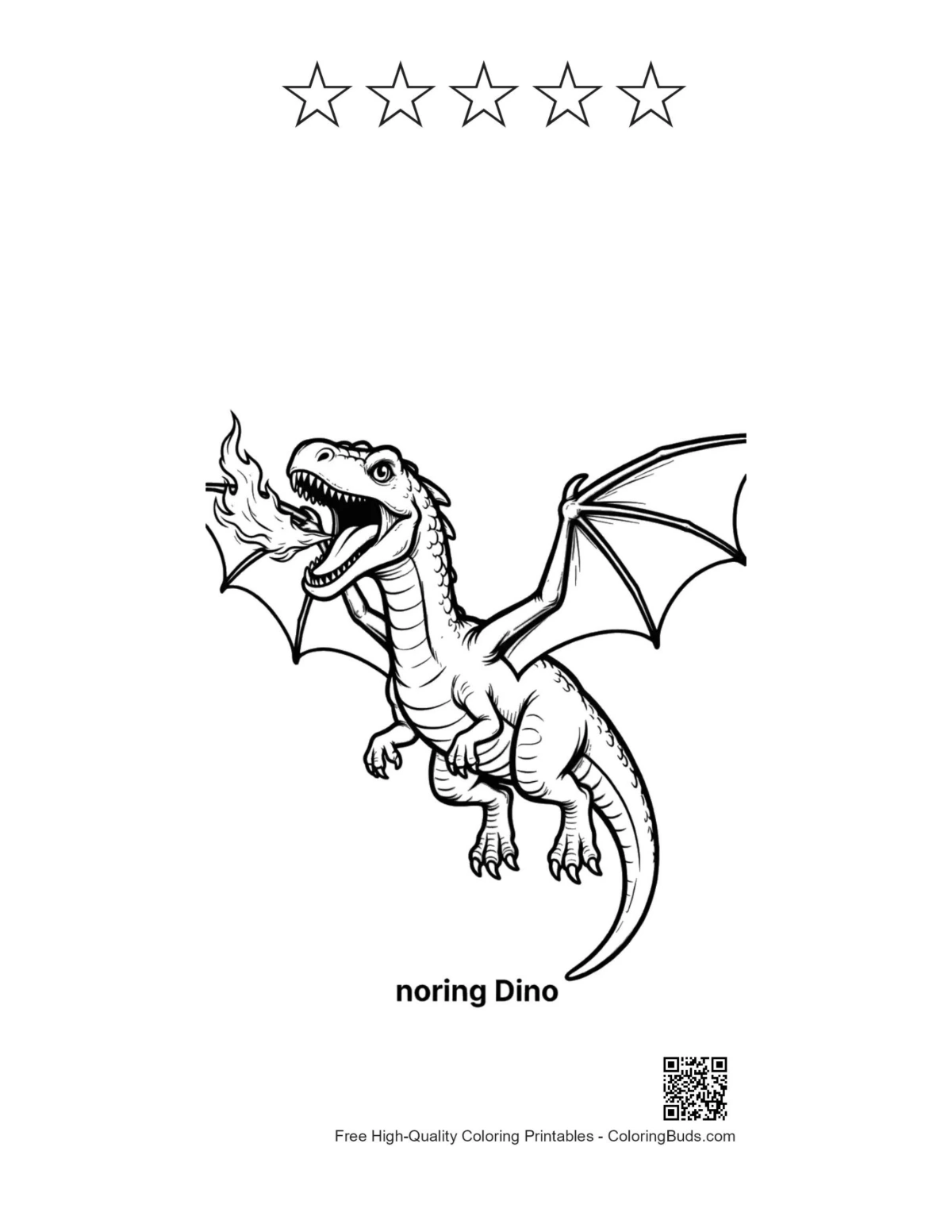 Roaring pterodactyl printable with 5-star rating outline design
