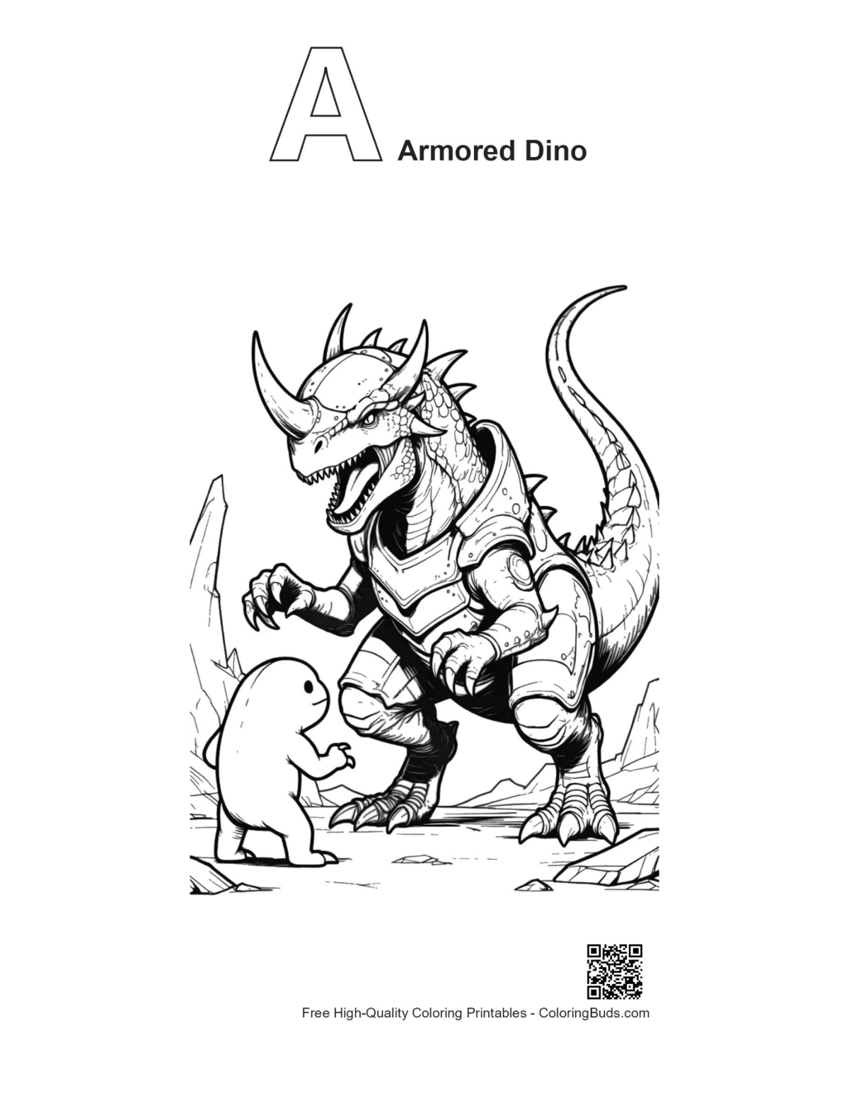 Armored Stegosaurus blob printable with alphabet A outline