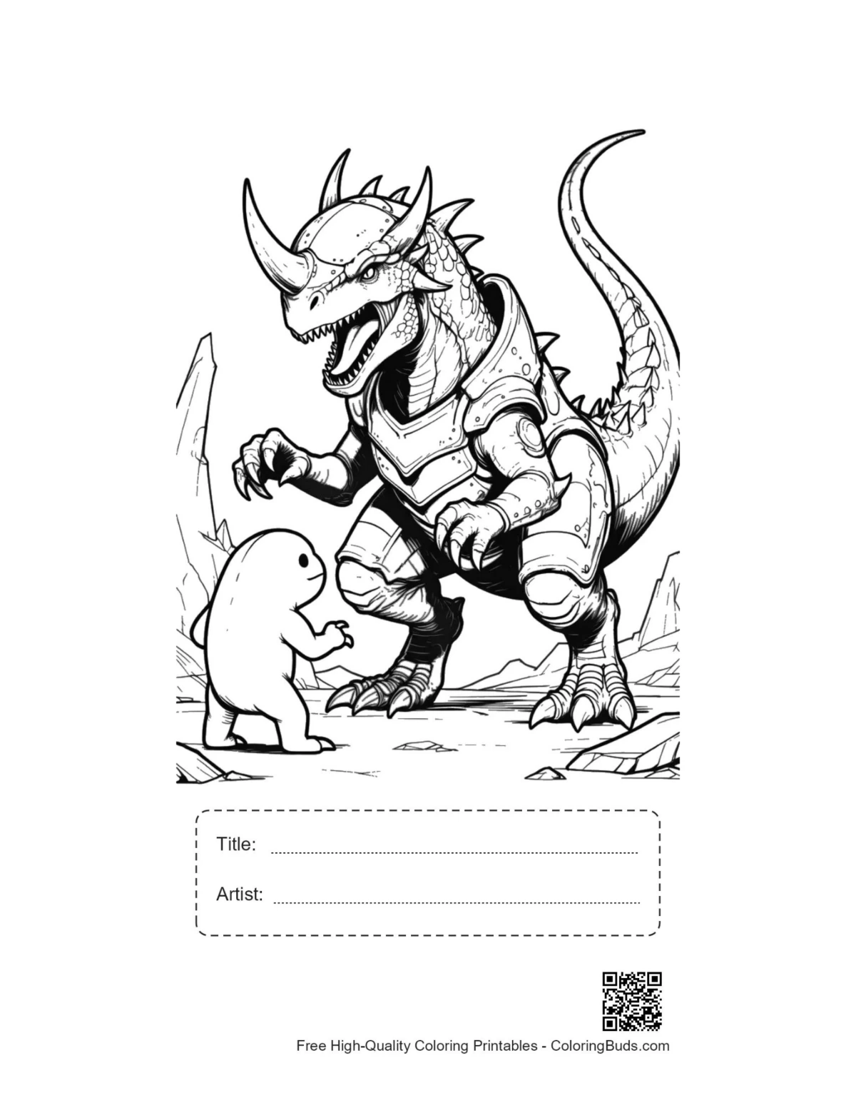 Armored Stegosaurus tiny blob printable with title box
