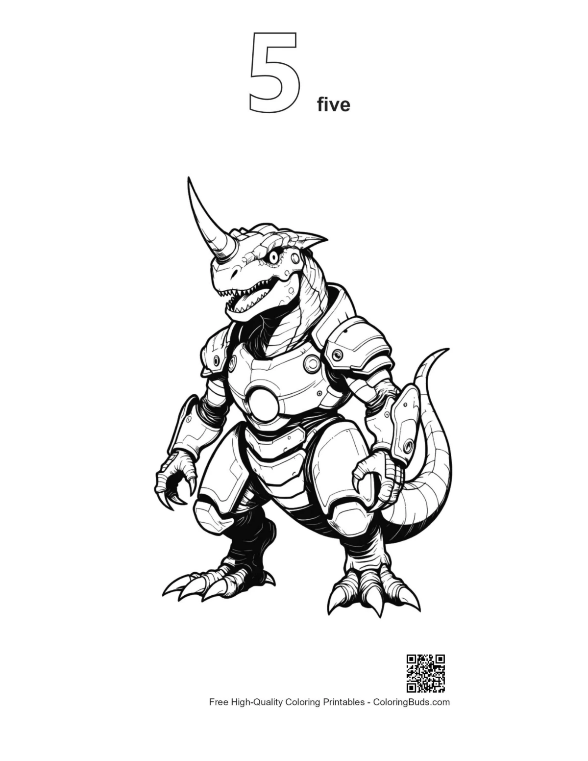 Armored Stegosaurus outline with number 5 for coloring