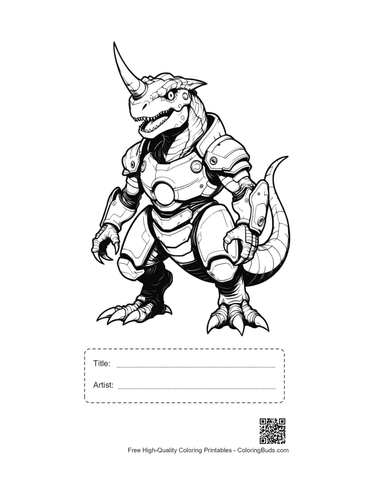 Printable Armored Stegosaurus Mech Warrior sheet with title